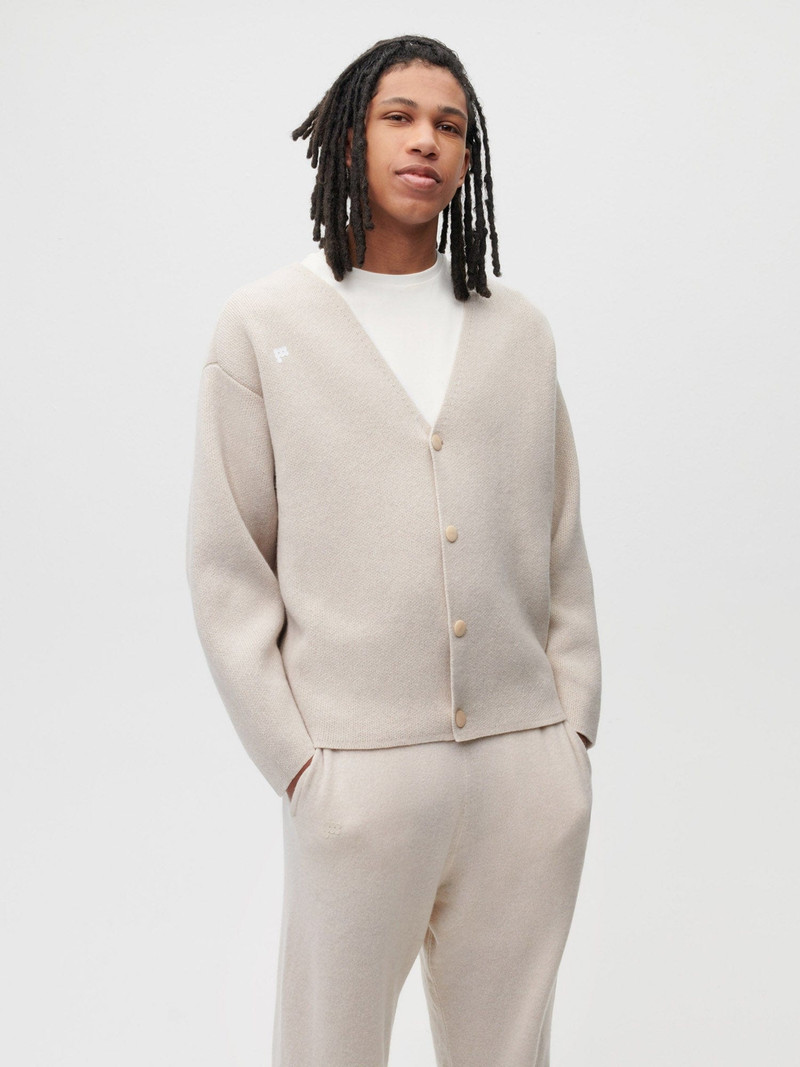 PANGAIA Mens Recycled Cashmere Cardigan - Oatmeal outlook
