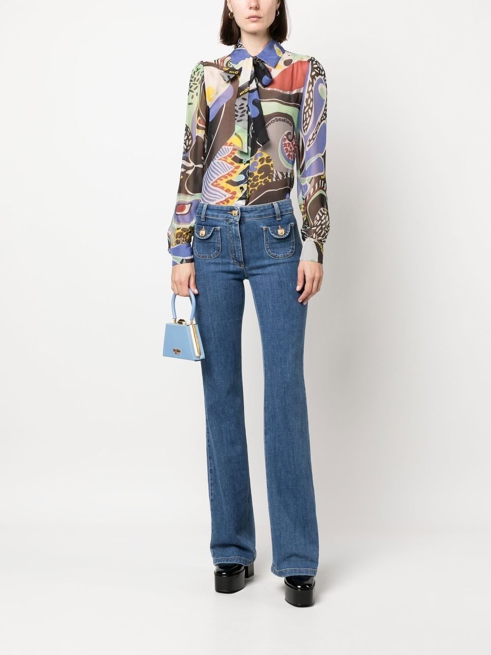 abstract-pattern pussybow blouse - 2