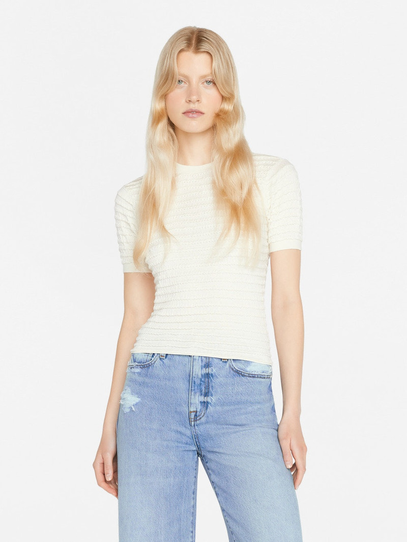 Smocked Short Sleeve Sweater in Blanc 8