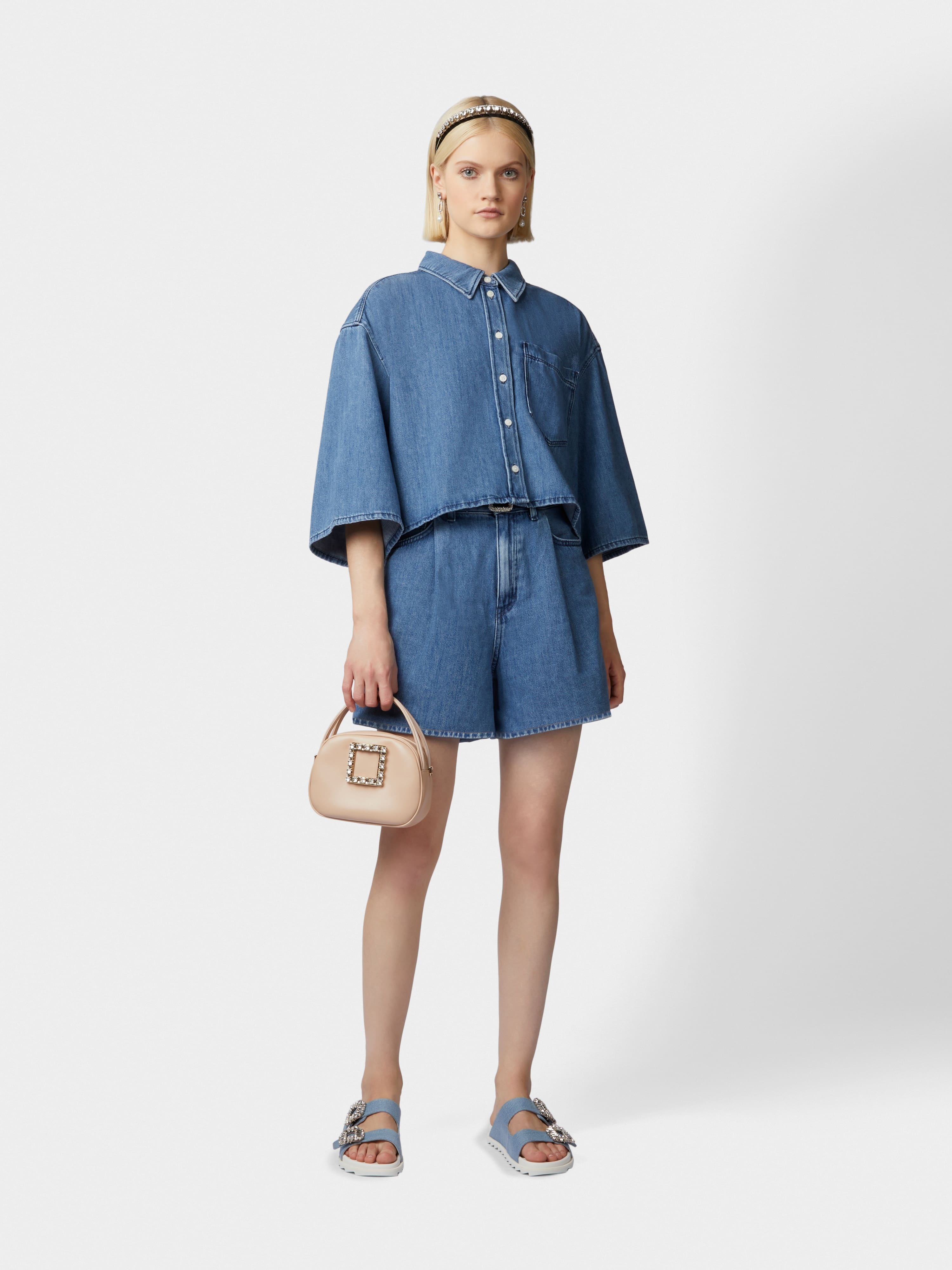 Slidy Viv' Strass Buckle Mules in Denim - 8