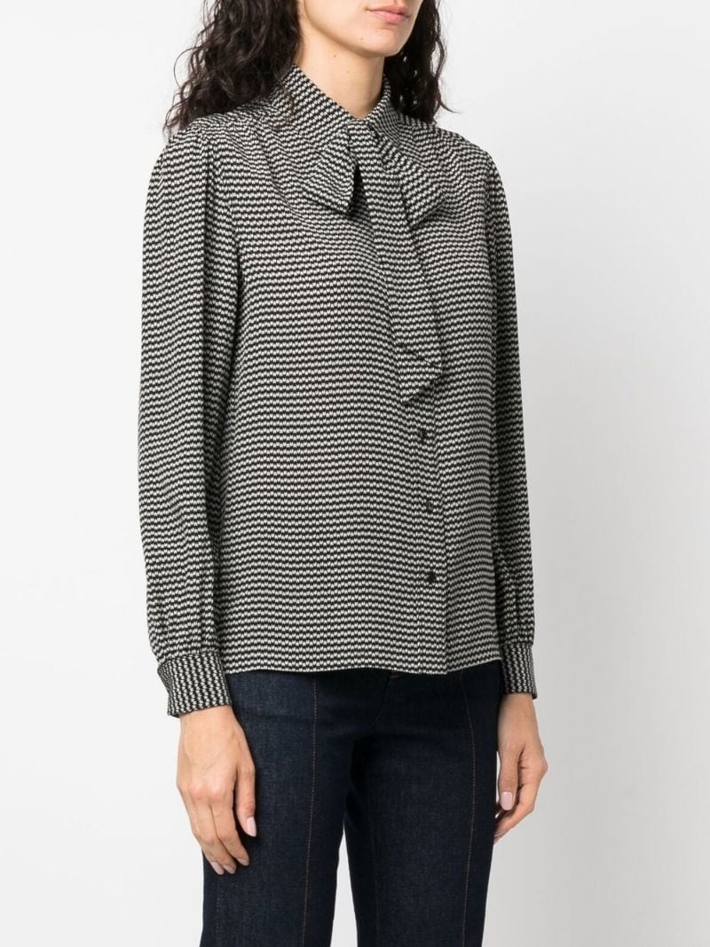 geometric-print pussy-bow shirt - 3