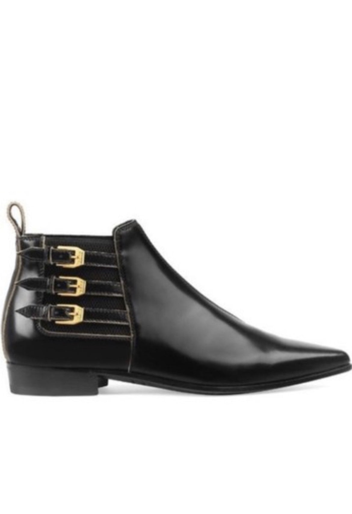 Gucci Buckle Pointed Toe Leather Ankle Boots - 1