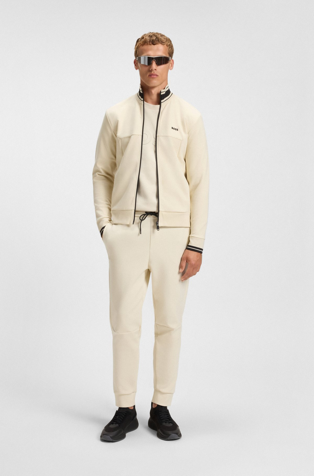 STRIPE-DETAIL ZIP-UP SWEATSHIRT IN A COTTON BLEND - 4