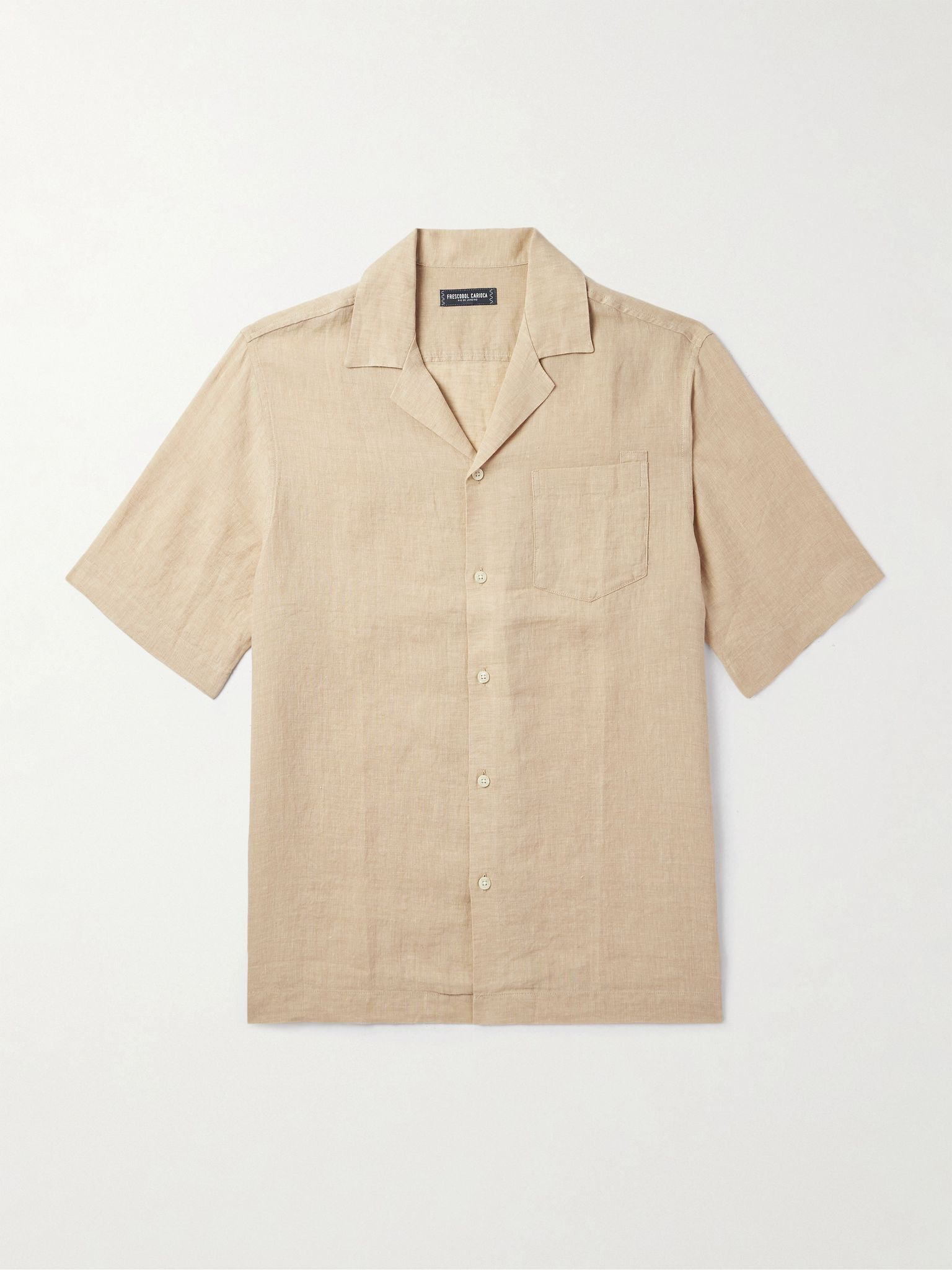 Angelo Camp-Collar Linen Shirt Beige - 1