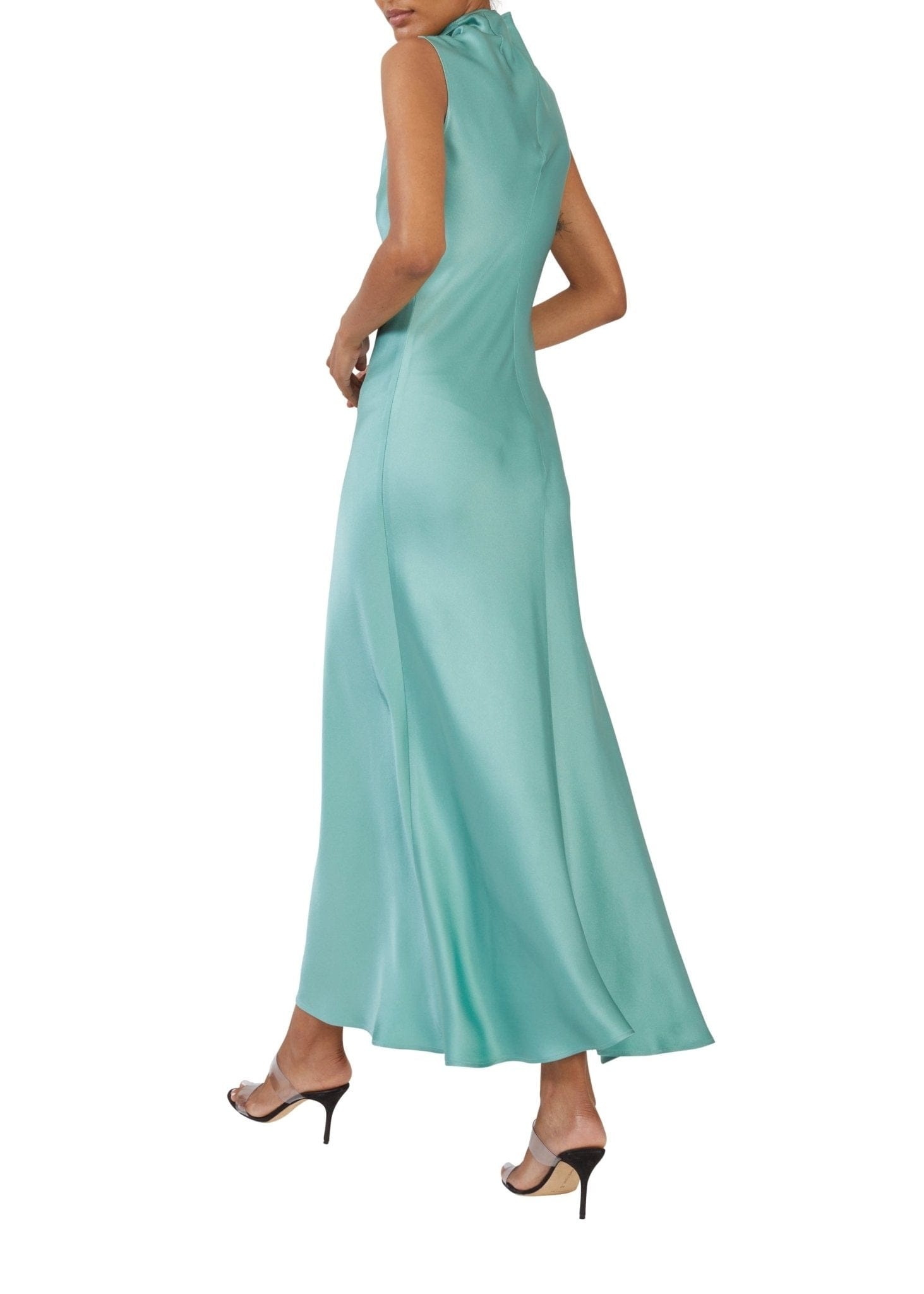 Satin Drape Neck Sleeveless Dress - 3
