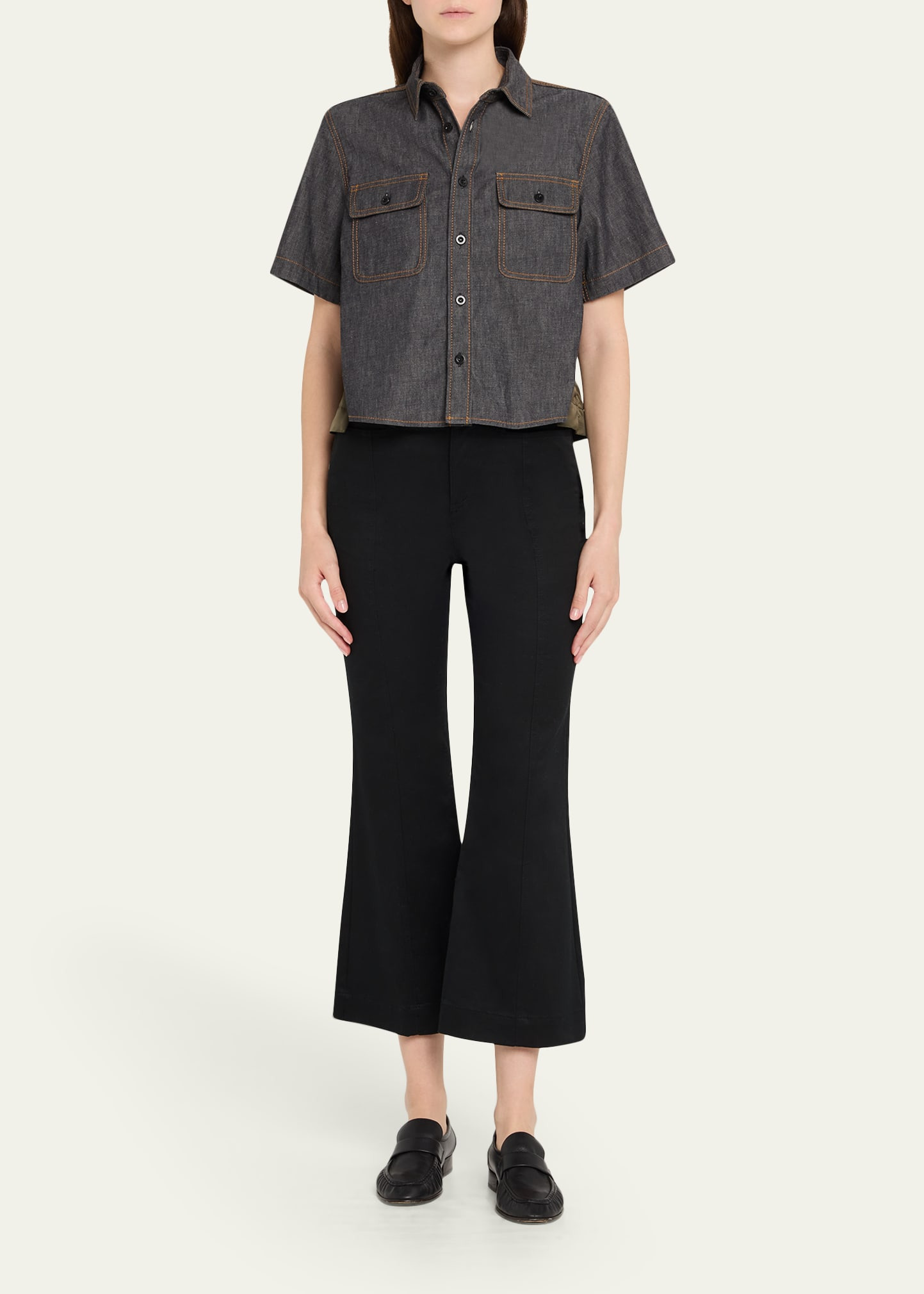 Denim Nylon Hybrid Short-Sleeve Shirt - 2