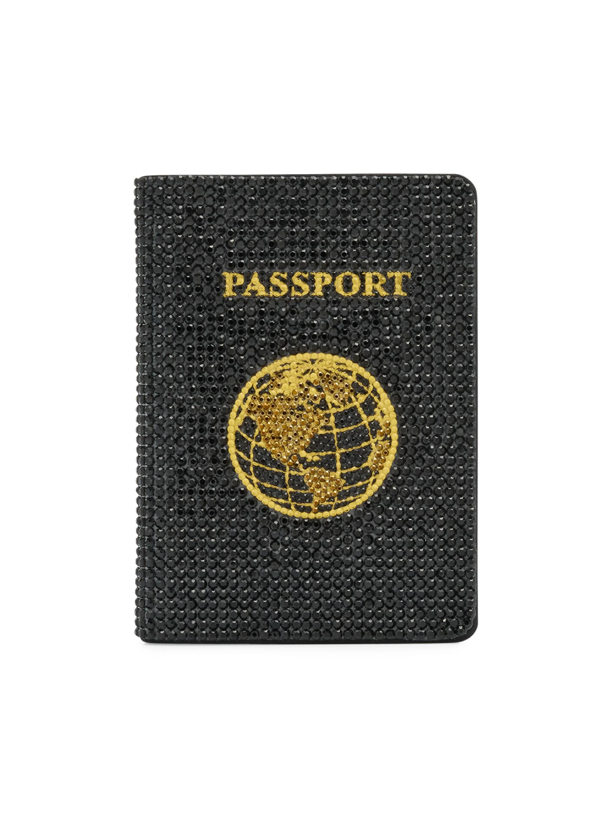 Women's Leather & Crystal Passport Holder - Black - 1