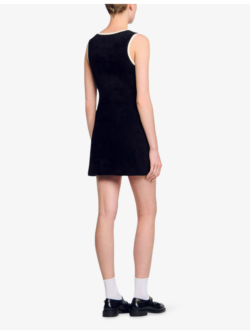 Round-Neck Button-Down Stretch-Velvet Mini Dress - 4