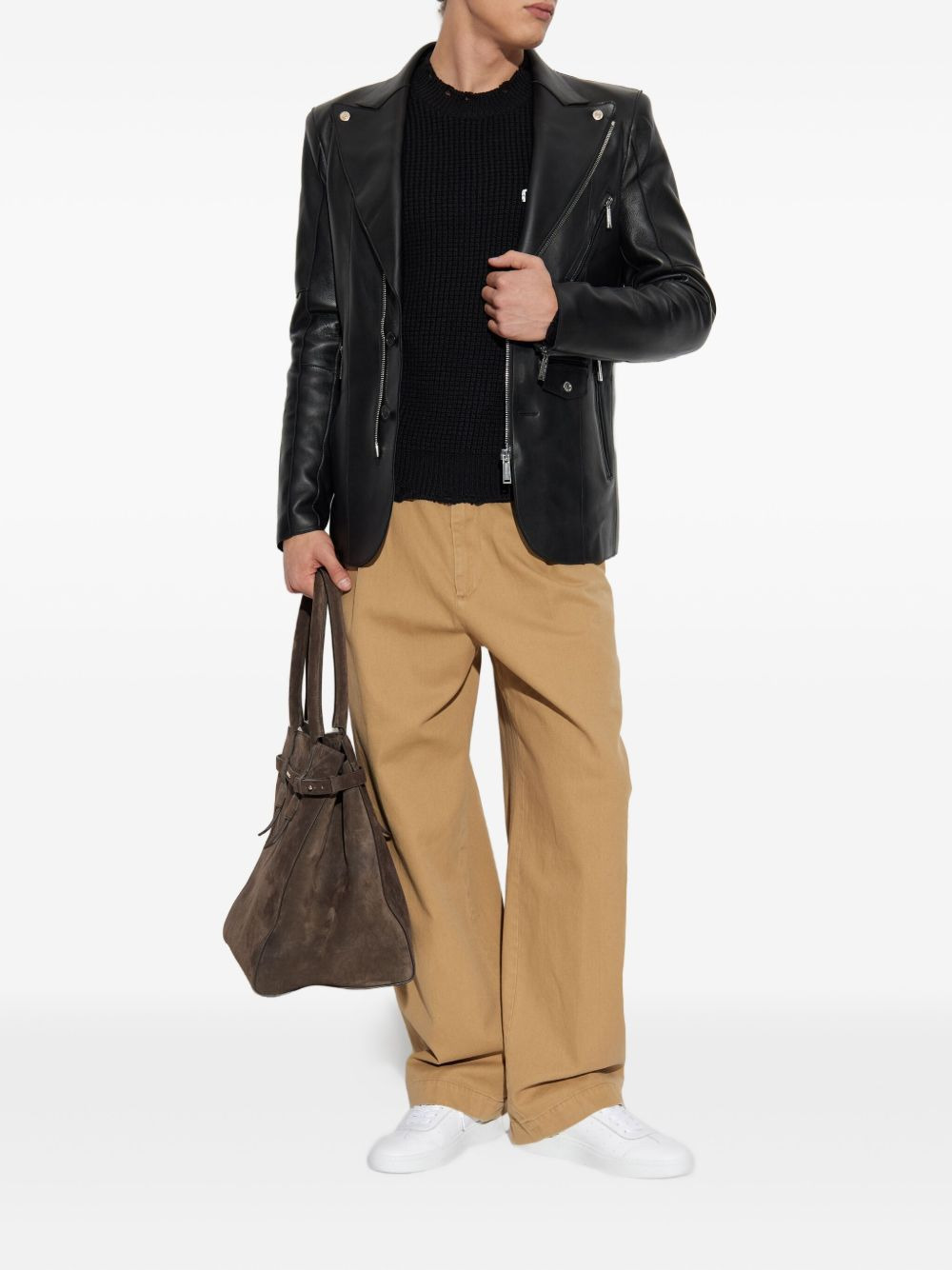 single-breasted leather blazer - 2