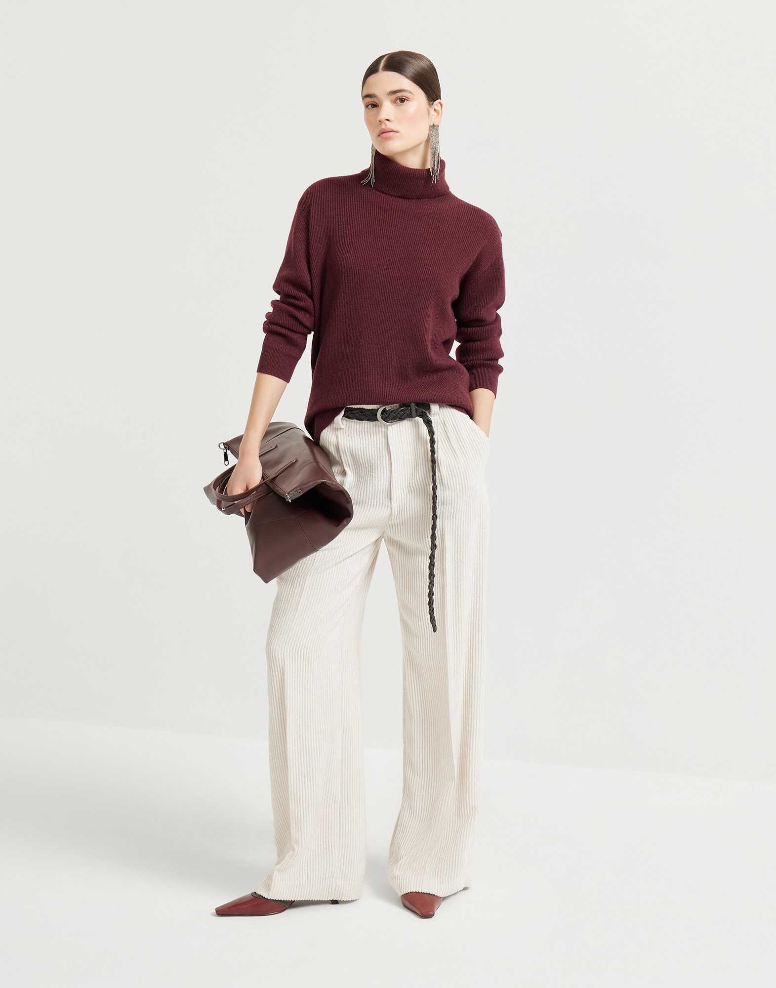 Cashmere English rib turtleneck sweater with monili - 5