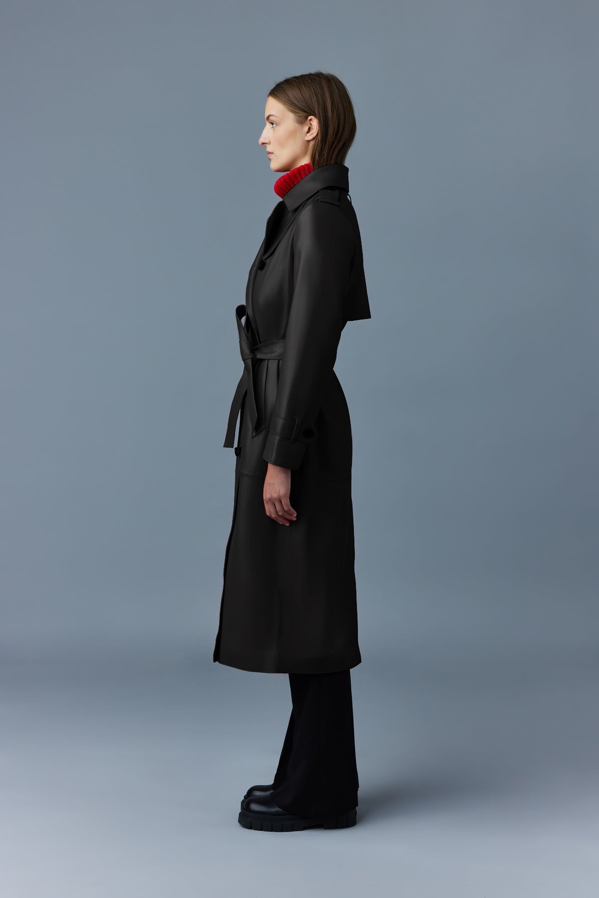 GAEL (R) Leather trench coat with belt - 3