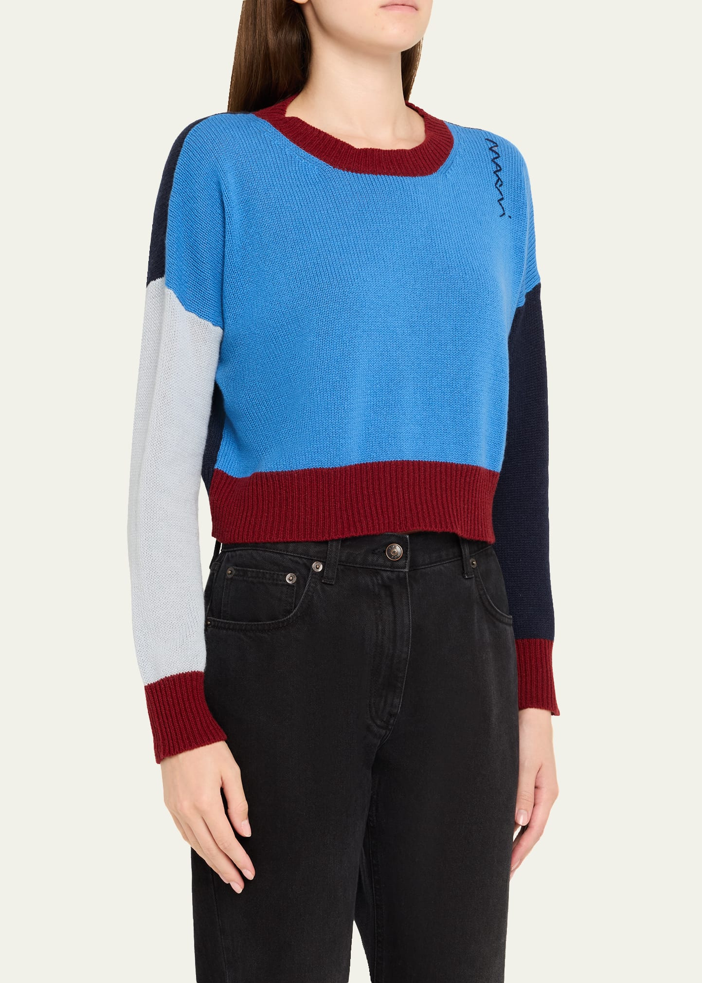 Colorblock Cashmere Crewneck Sweater - 4