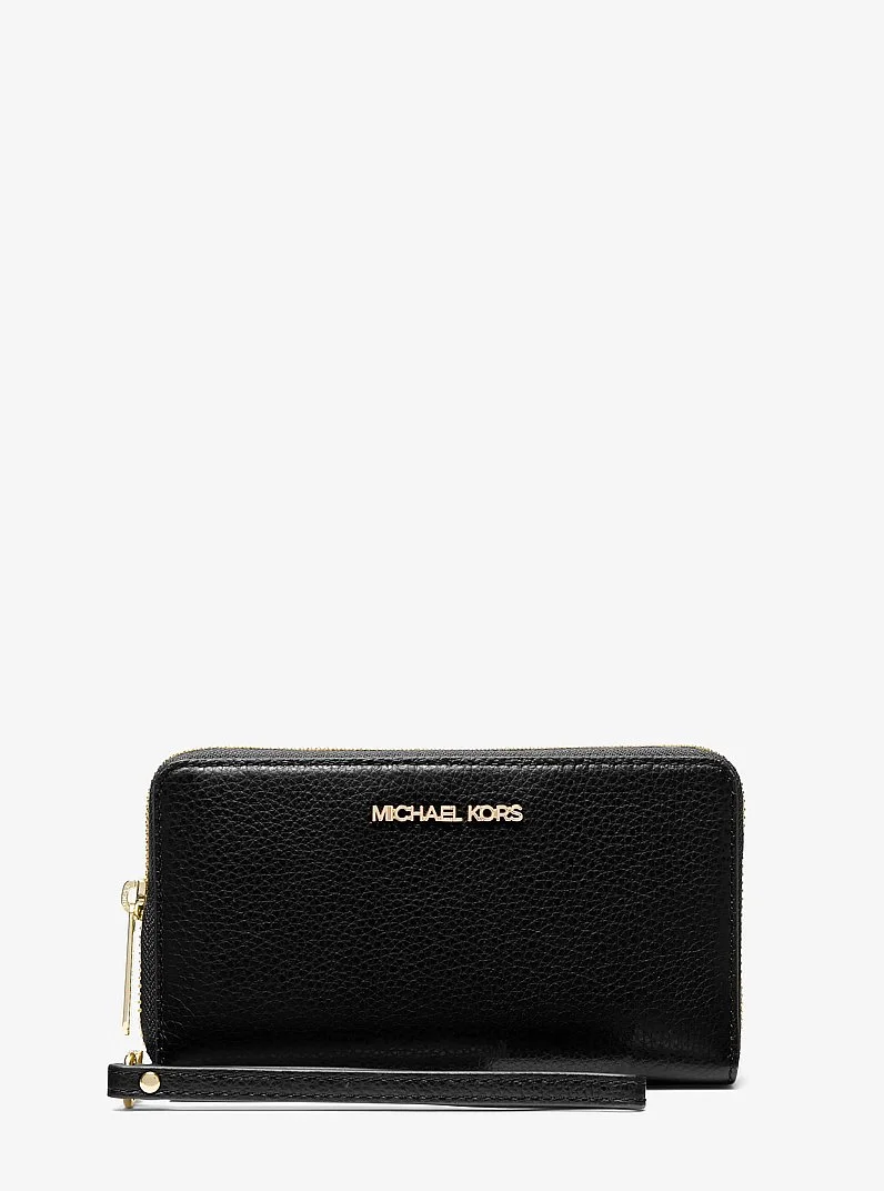 Large Pebbled Leather Smartphone Wristlet - 1