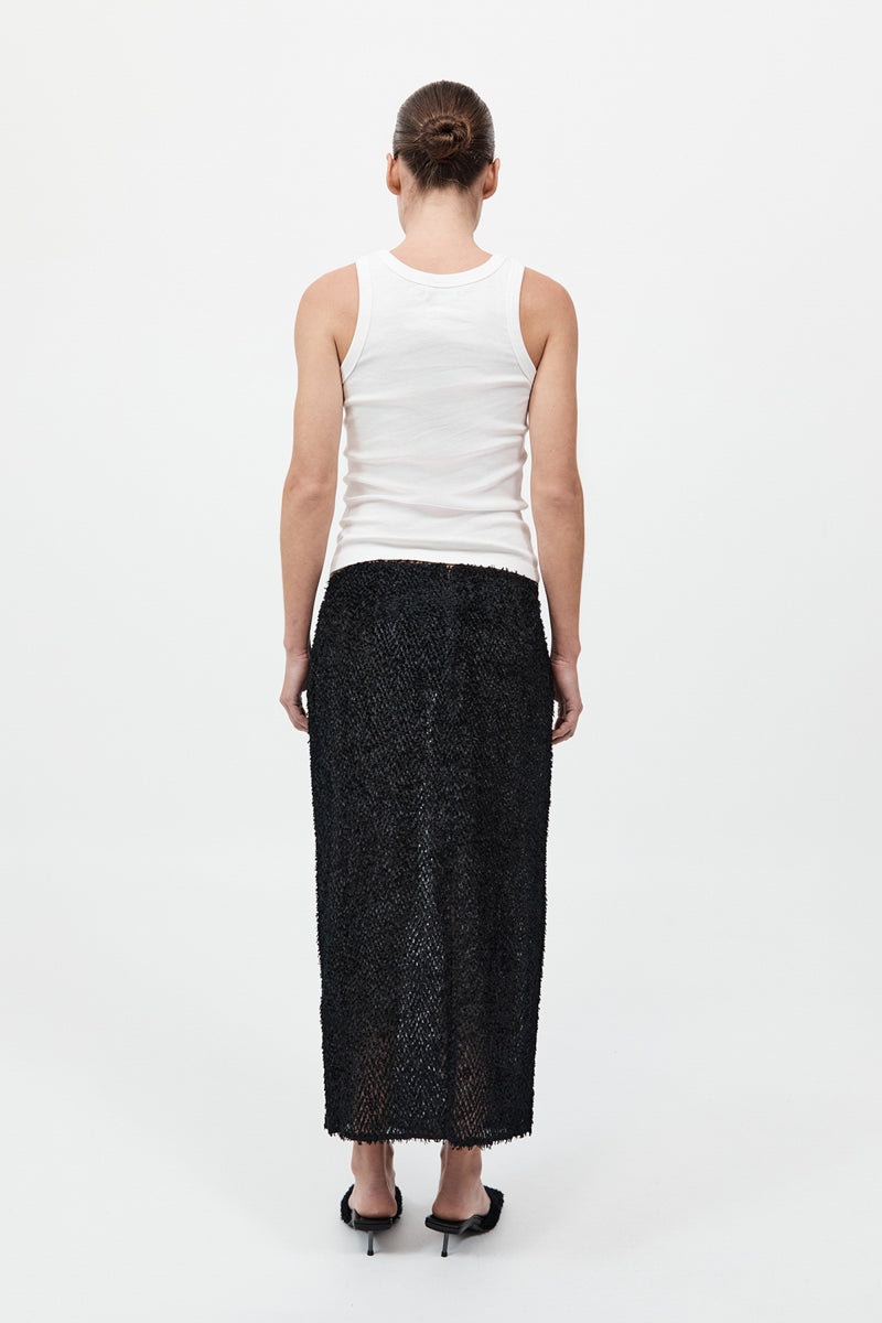 Feathered Silk Skirt - Black - 6