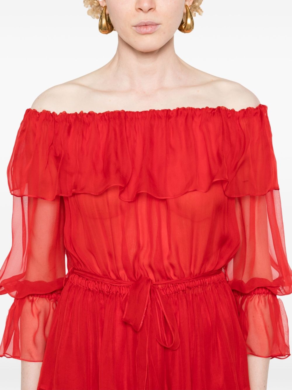 off-shoulder silk-chiffon dress - 5