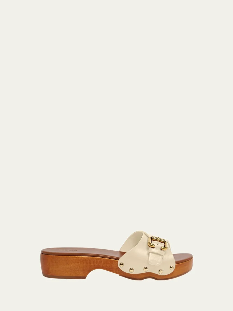 Jeannette Leather Buckle Clog Sandals - 1