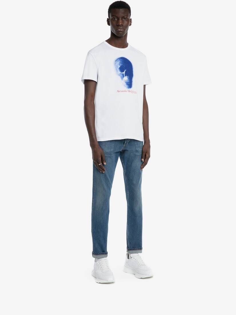 Skull Motif T-shirt in White/blue - 3