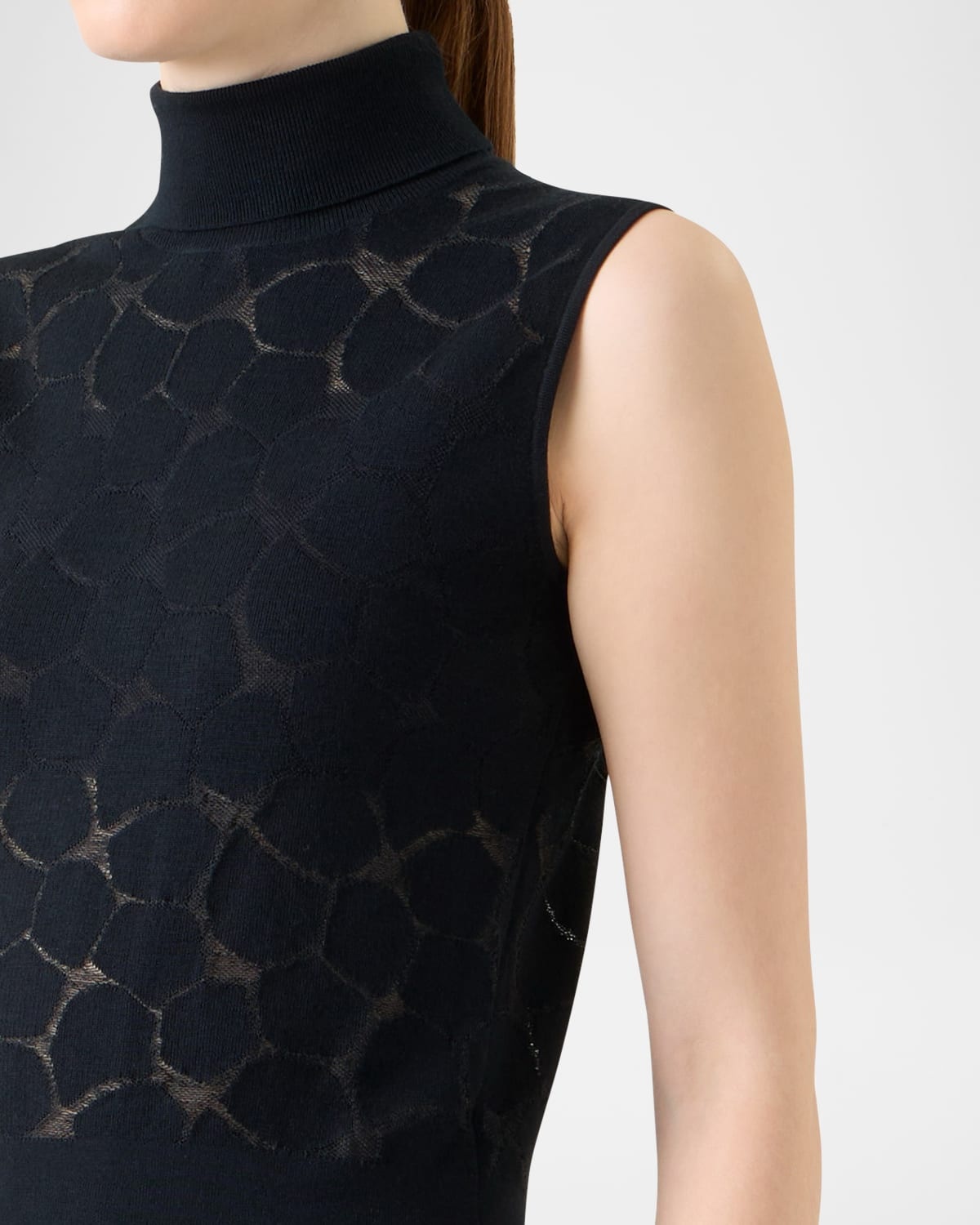 Broken Stone Jacquard Knit Sleeveless Turtleneck Sweater - 5