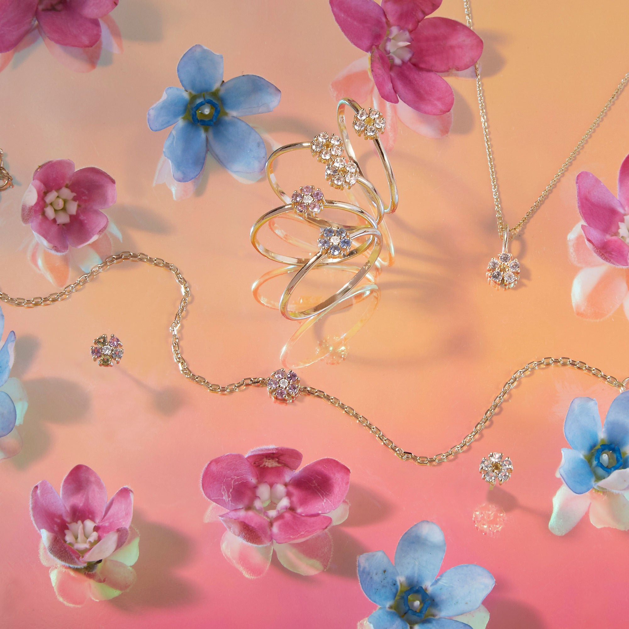 Pink Sapphire Flower Bracelet - 6