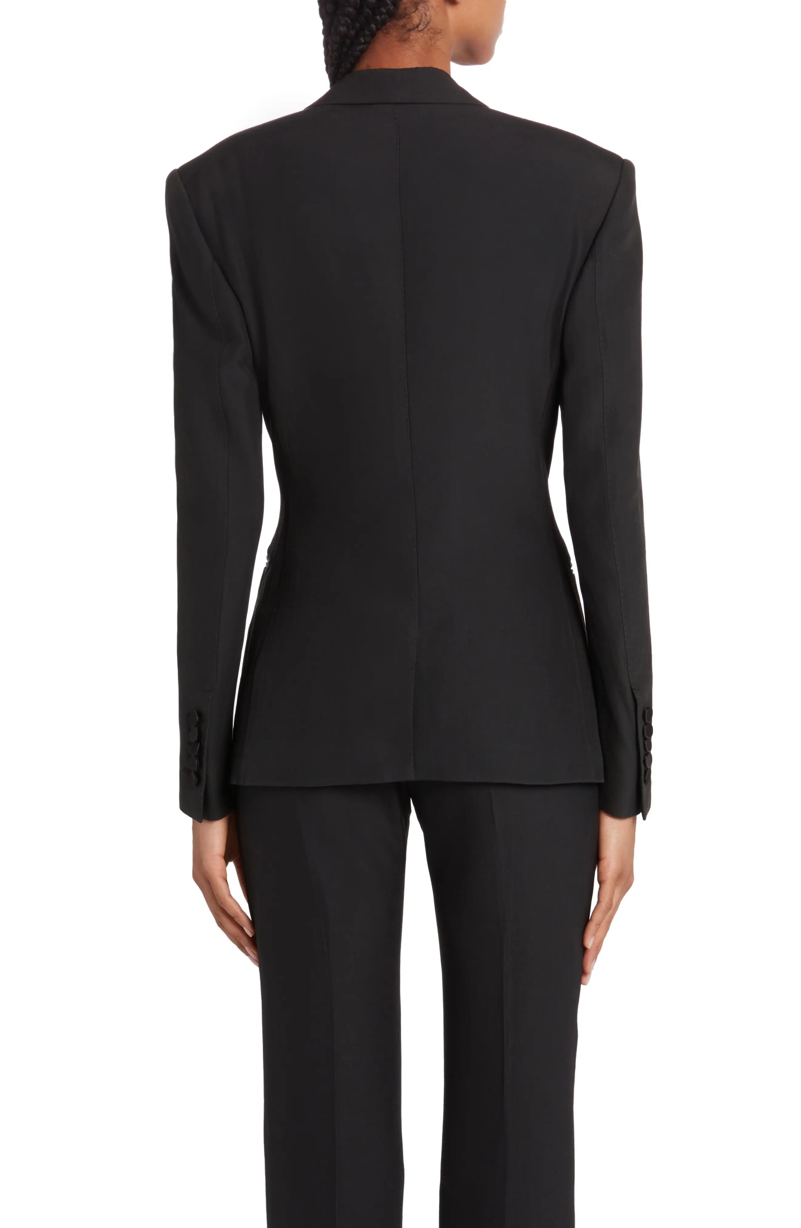 Contrast Lapel Wool & Silk Tuxedo Jacket in Black/Ballet Slipper - 3