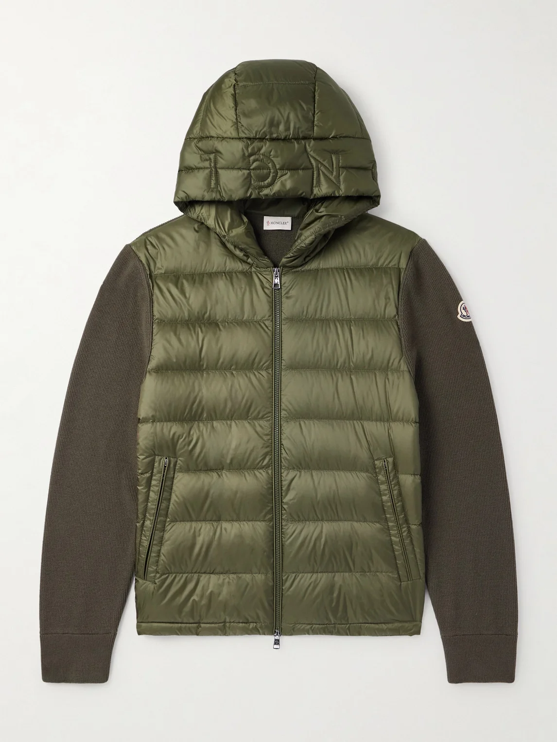 Logo-Appliquéd Wool-Trimmed Quilted Shell Hooded Down Zip-Up Cardigan - 1