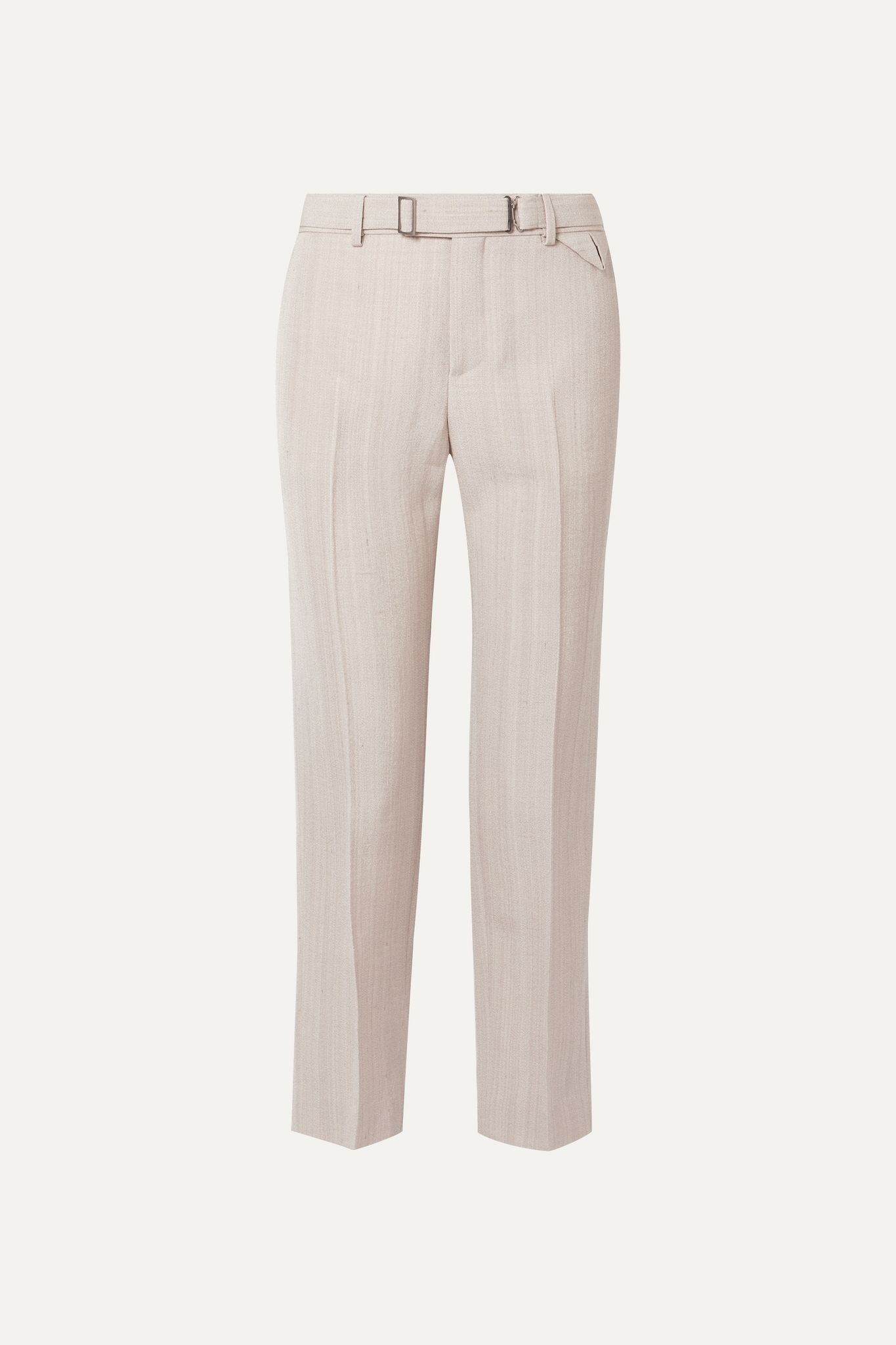 Belted cropped woven straight-leg pants - 1