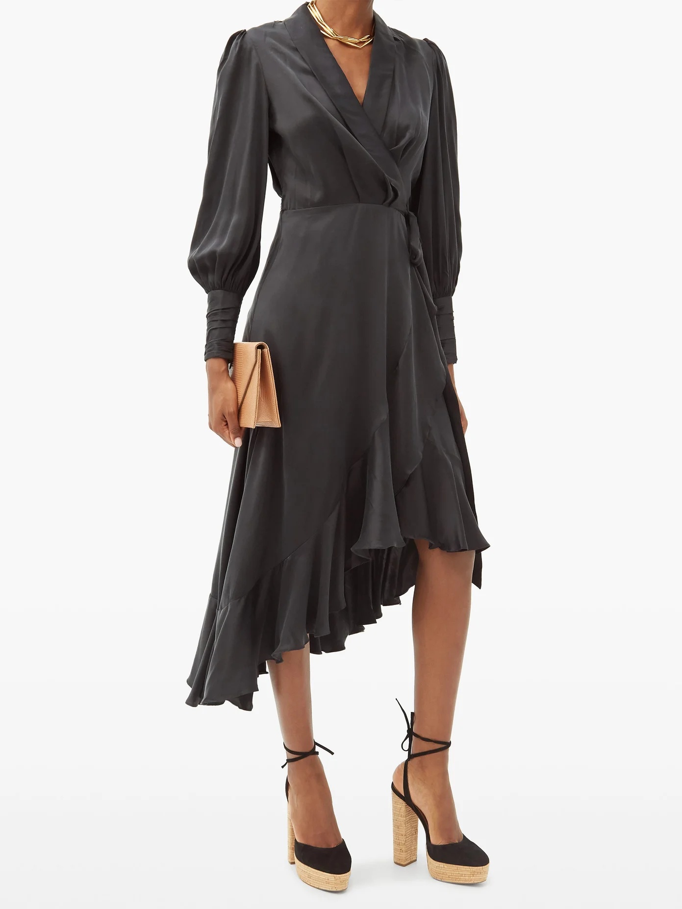 Balloon-sleeve silk wrap dress - 2