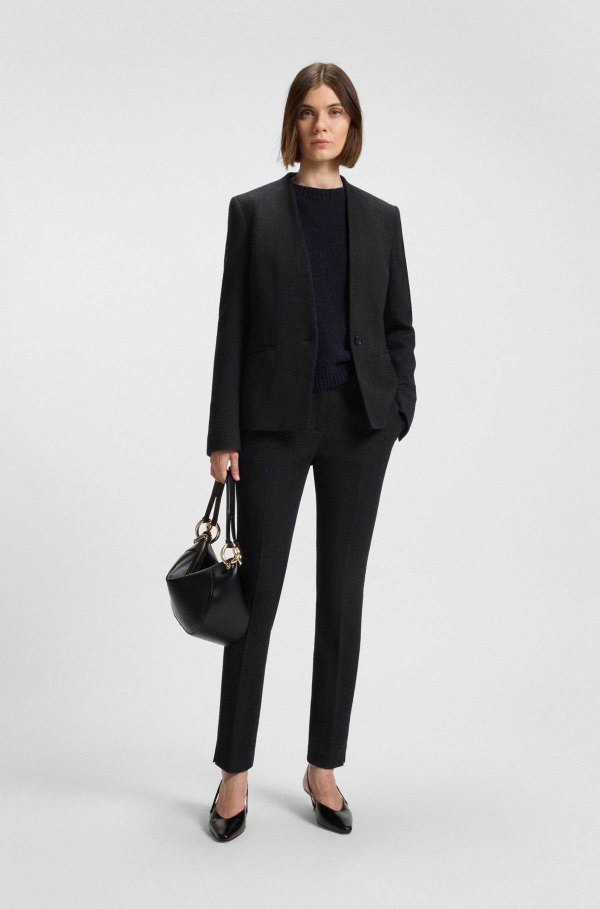 SLIM-FIT TROUSERS IN CREASE-RESISTANT HERRINGBONE STRETCH JERSEY - 3
