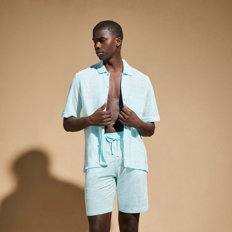 Unisex Linen Bowling Shirt Solid 3