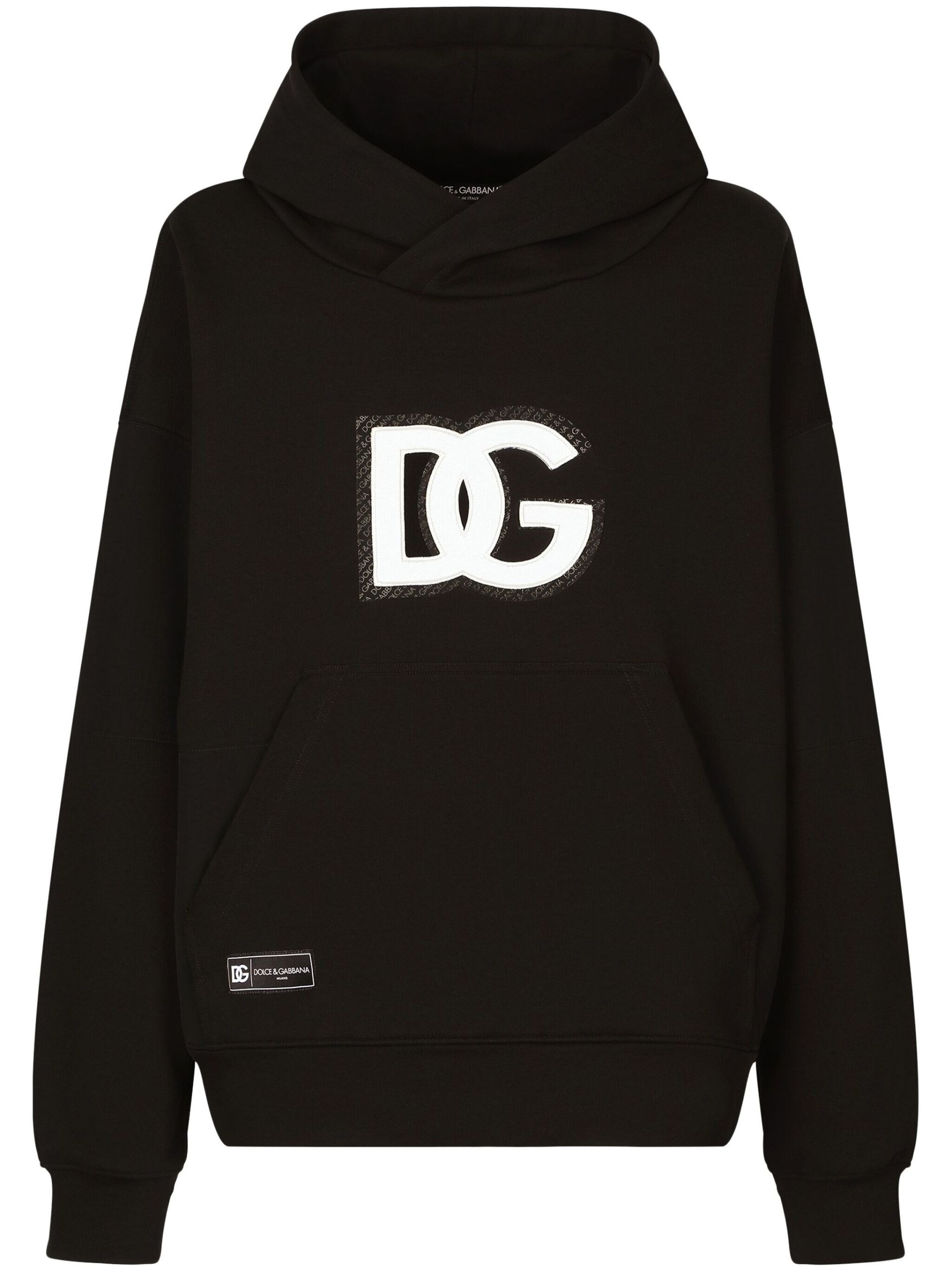 Black logo-appliqué cotton hoodie - 1