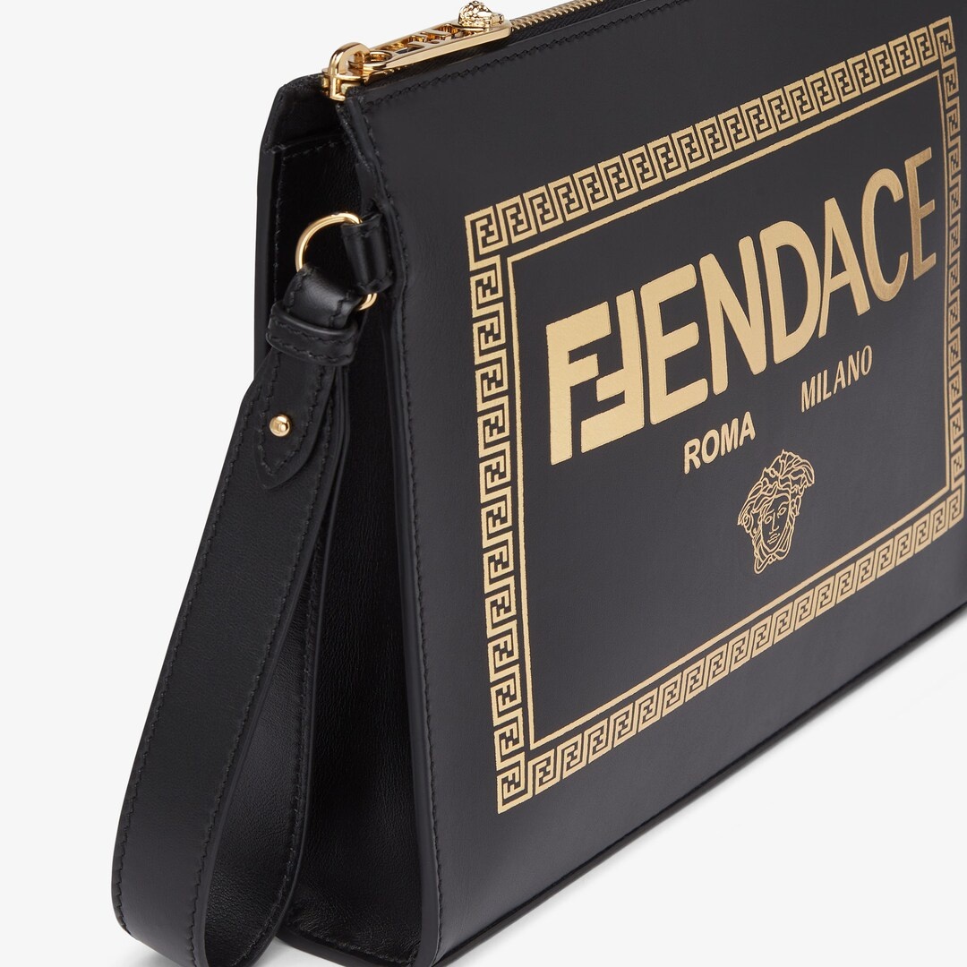 Fendace Printed black leather  Logo pouch - 5