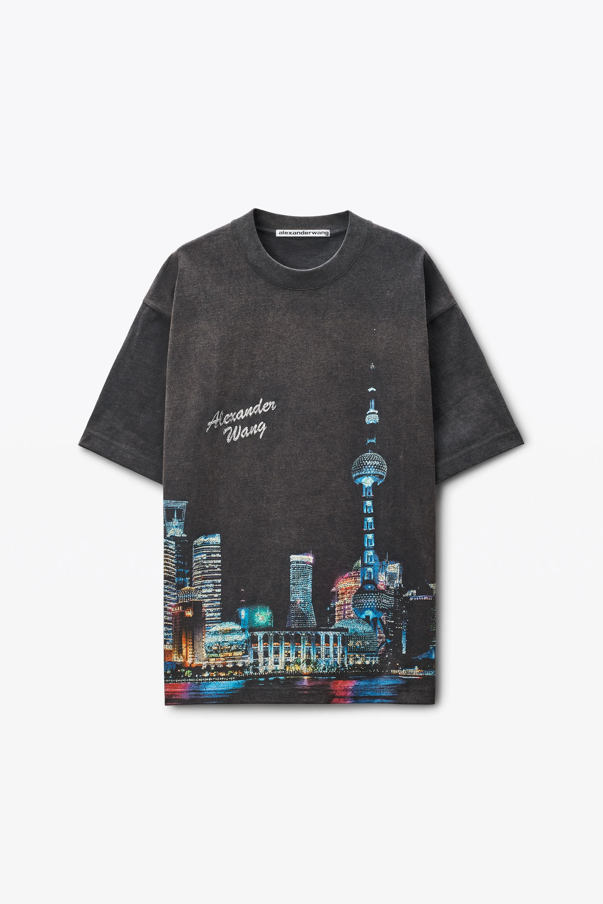 Shanghai Skyline Crystal Hotfix T-Shirt - 1