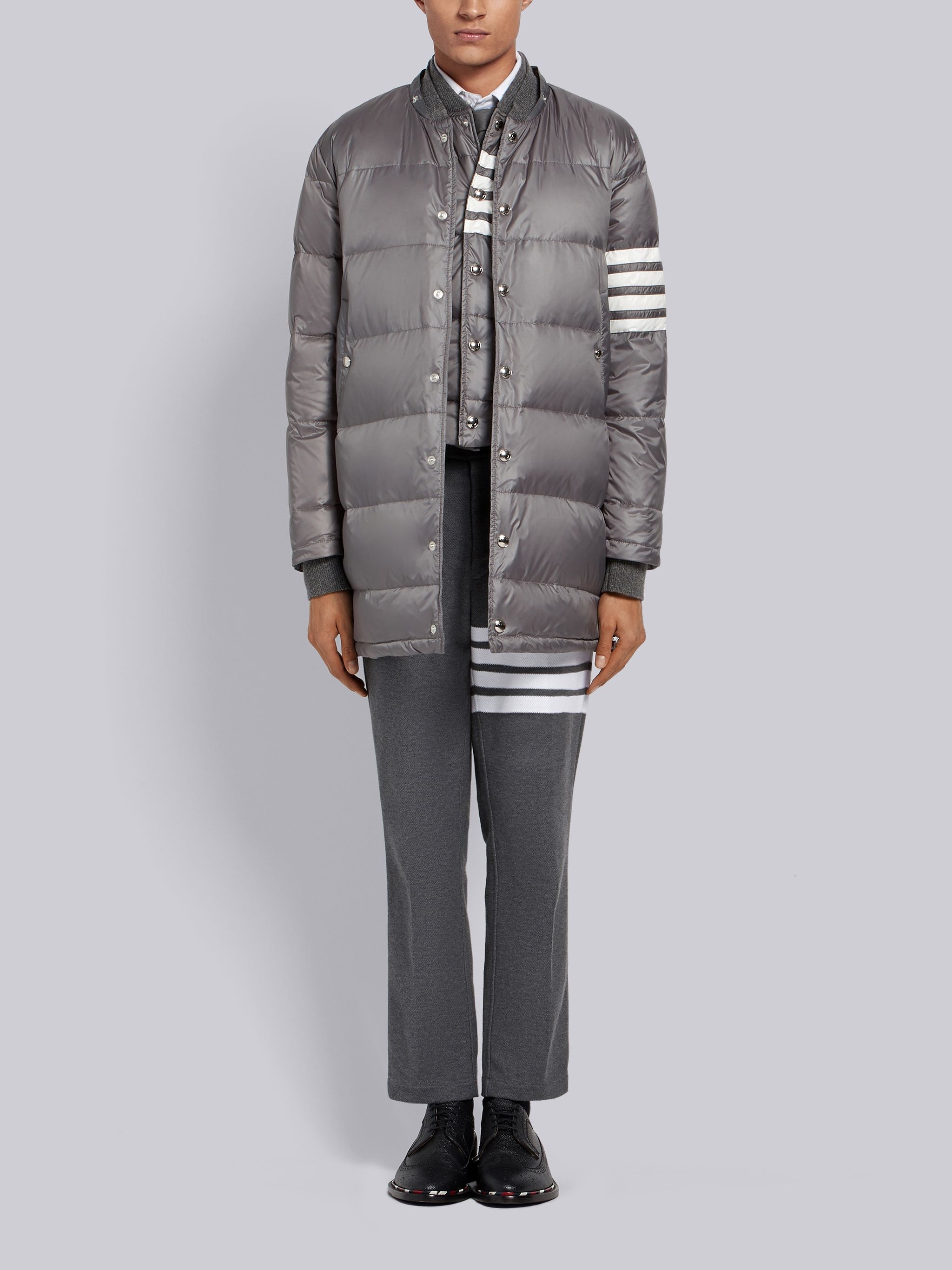 Medium Grey Matte Nylon 4-Bar Down Coat - 4