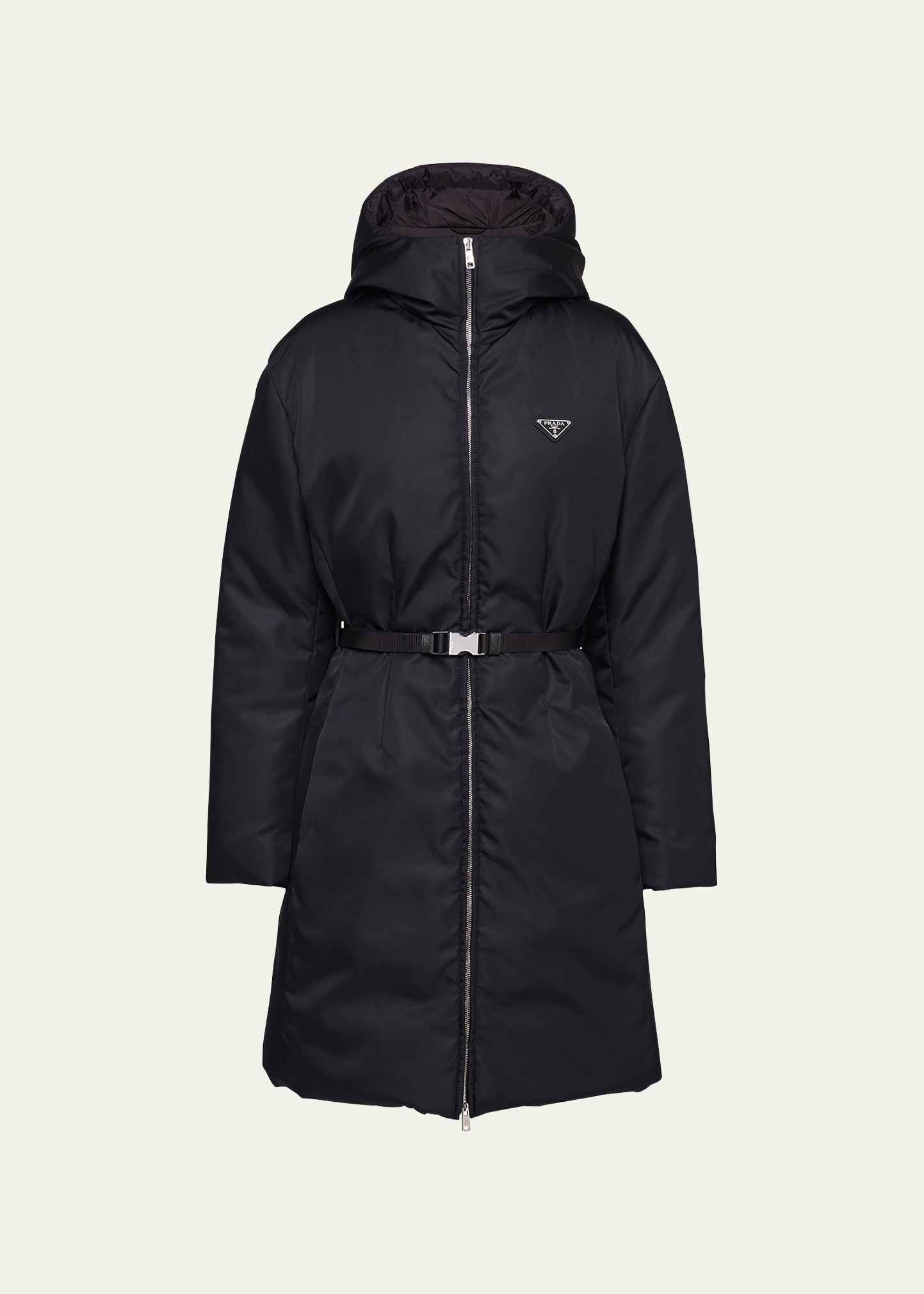 Re-Nylon Hooded Down Belted Jacket - 1