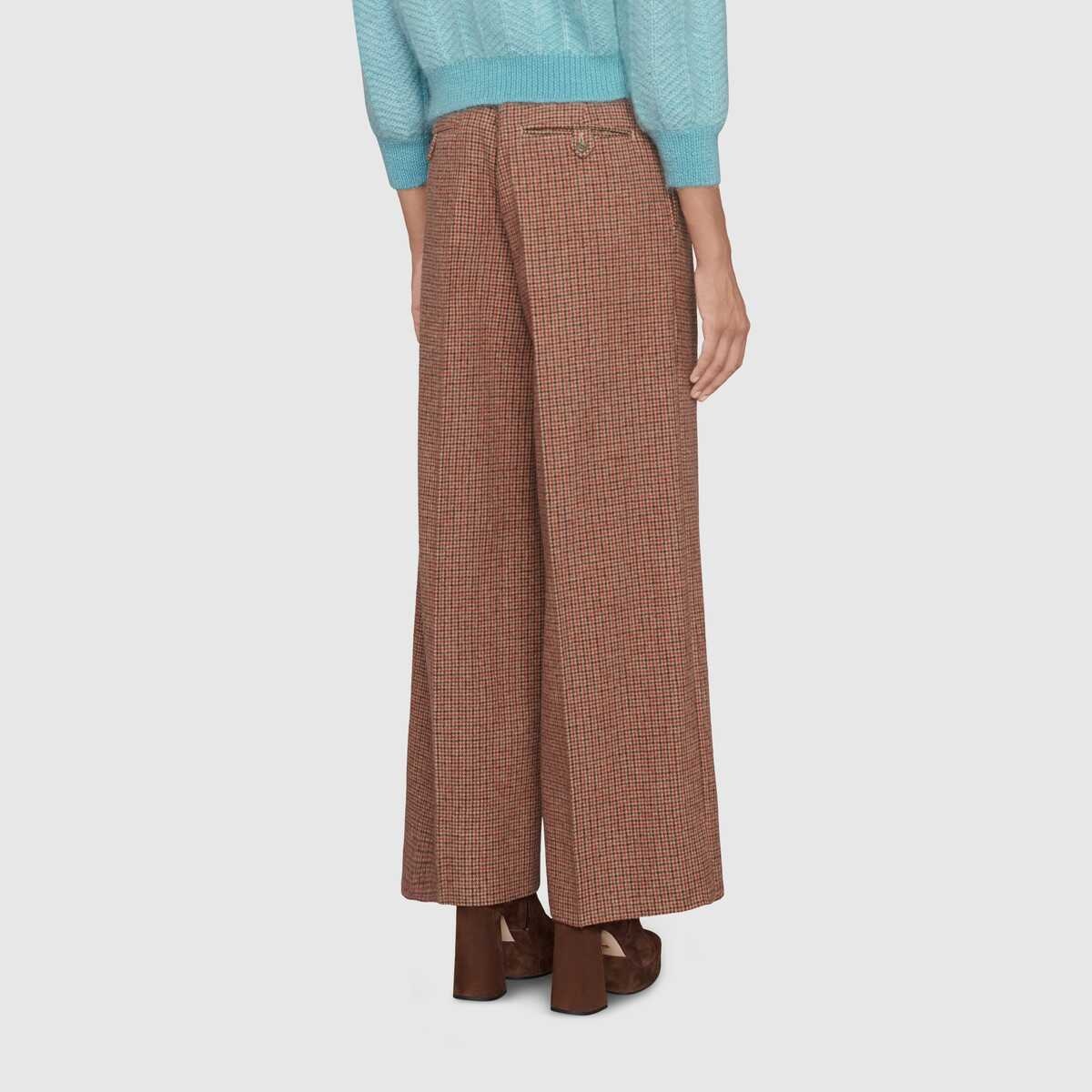 Houndstooth wool wide-leg pant - 4