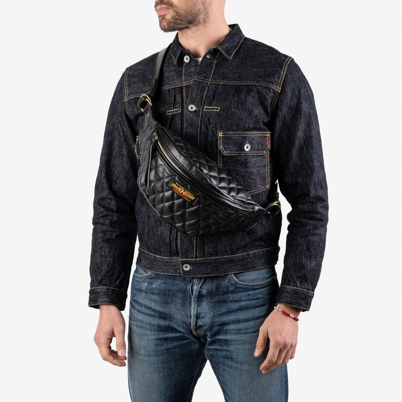 Iron Heart IHE-45-BLK Diamond Stitched Leather Waist Bag - Black outlook