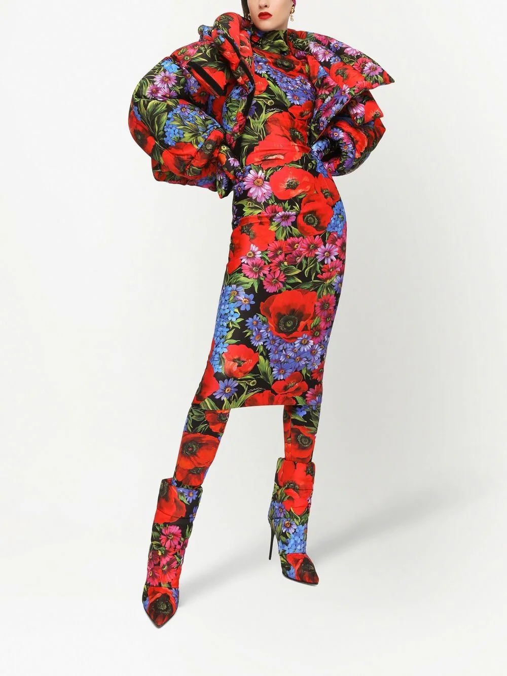 short floral-print down jacket - 2