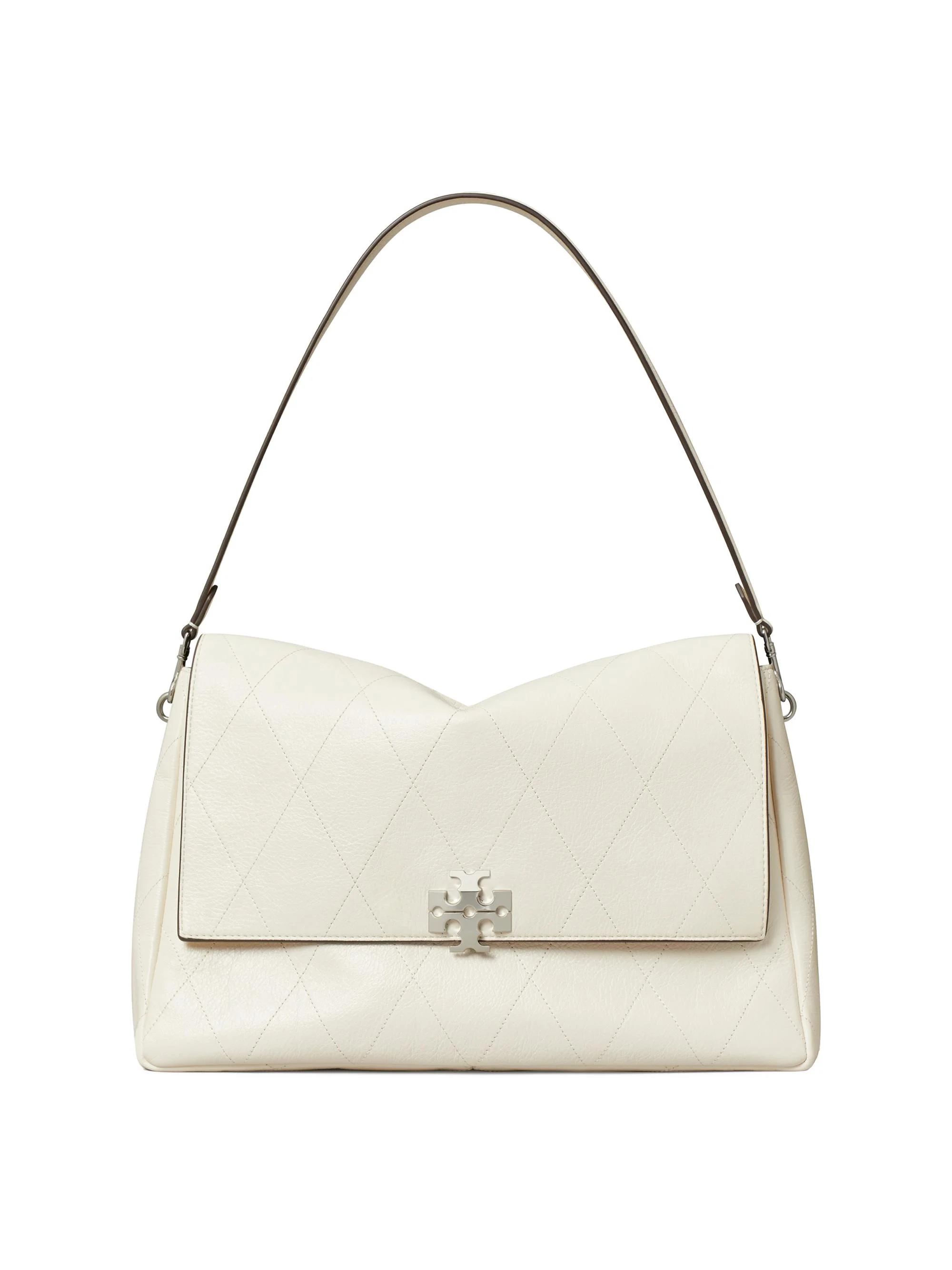 Women's Charlie Large Quilted Leather Shoulder Bag - Light Cream - 1