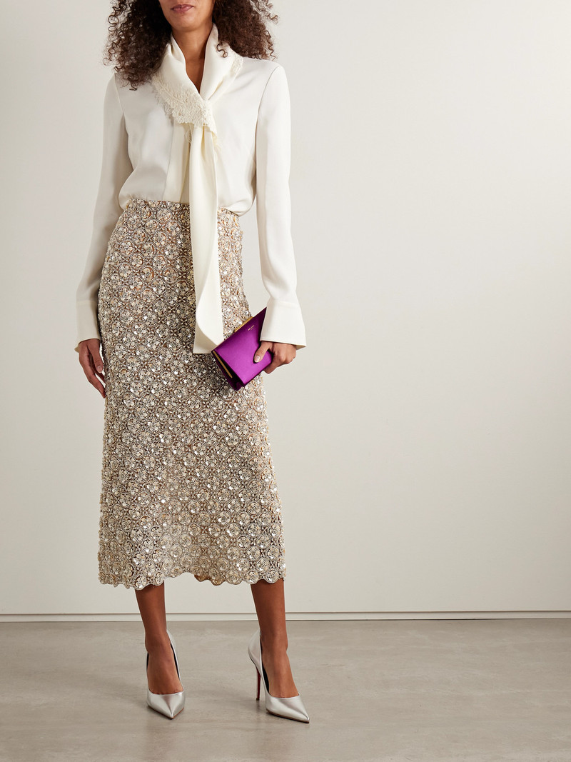 Oscar de la Renta Embellished Tulle Midi Skirt outlook