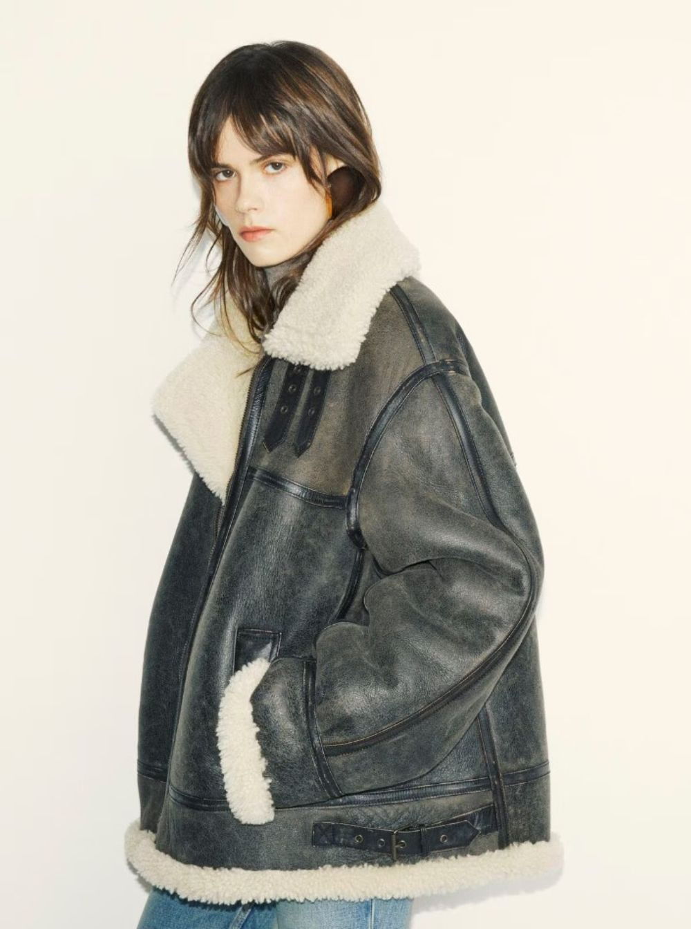 Saint Laurent Women Brown Shearling Jacket With Zip Closure In Leather Woman - 4