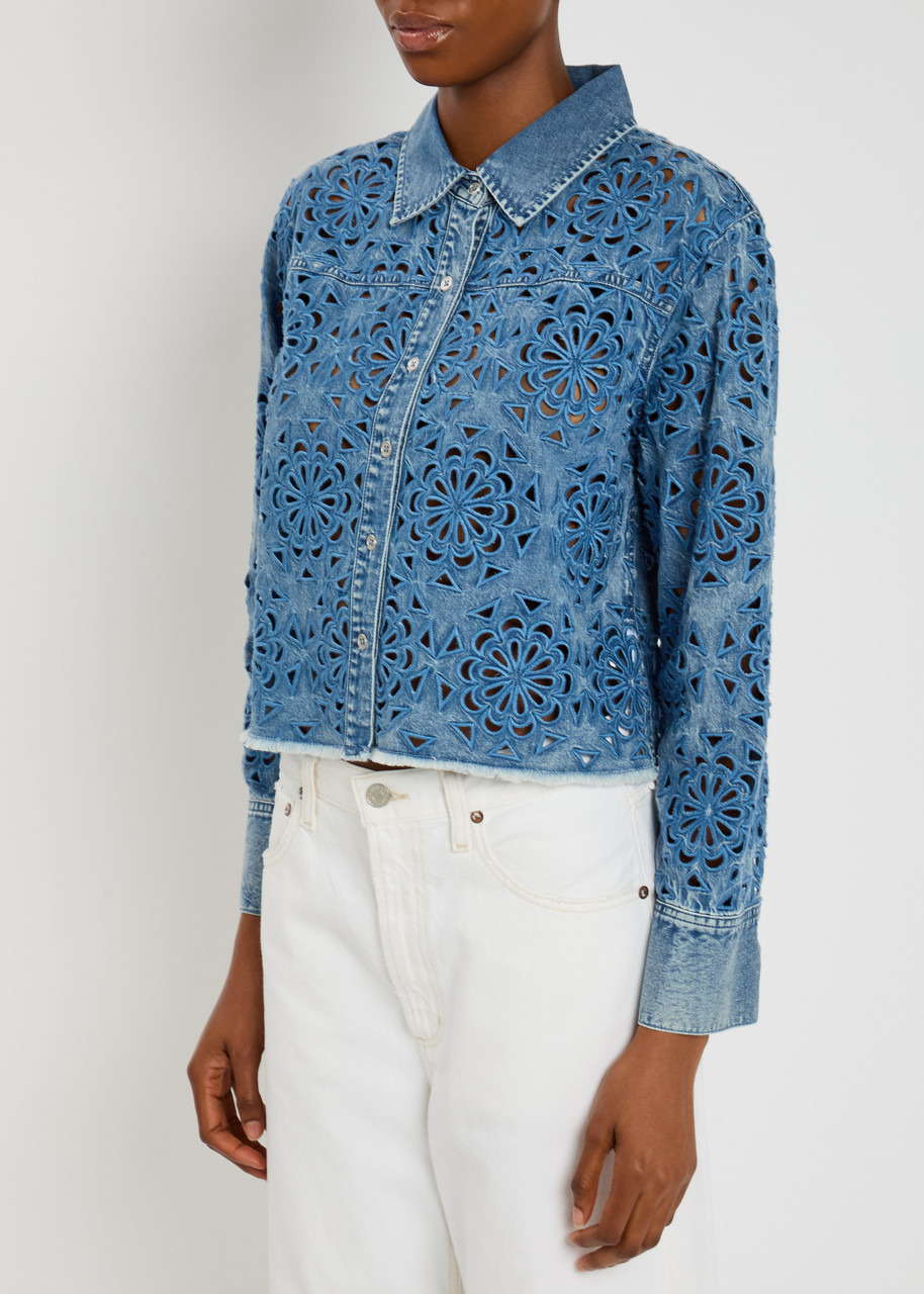 Alice + Olivia Finley Cutwork Denim Shirt - 2