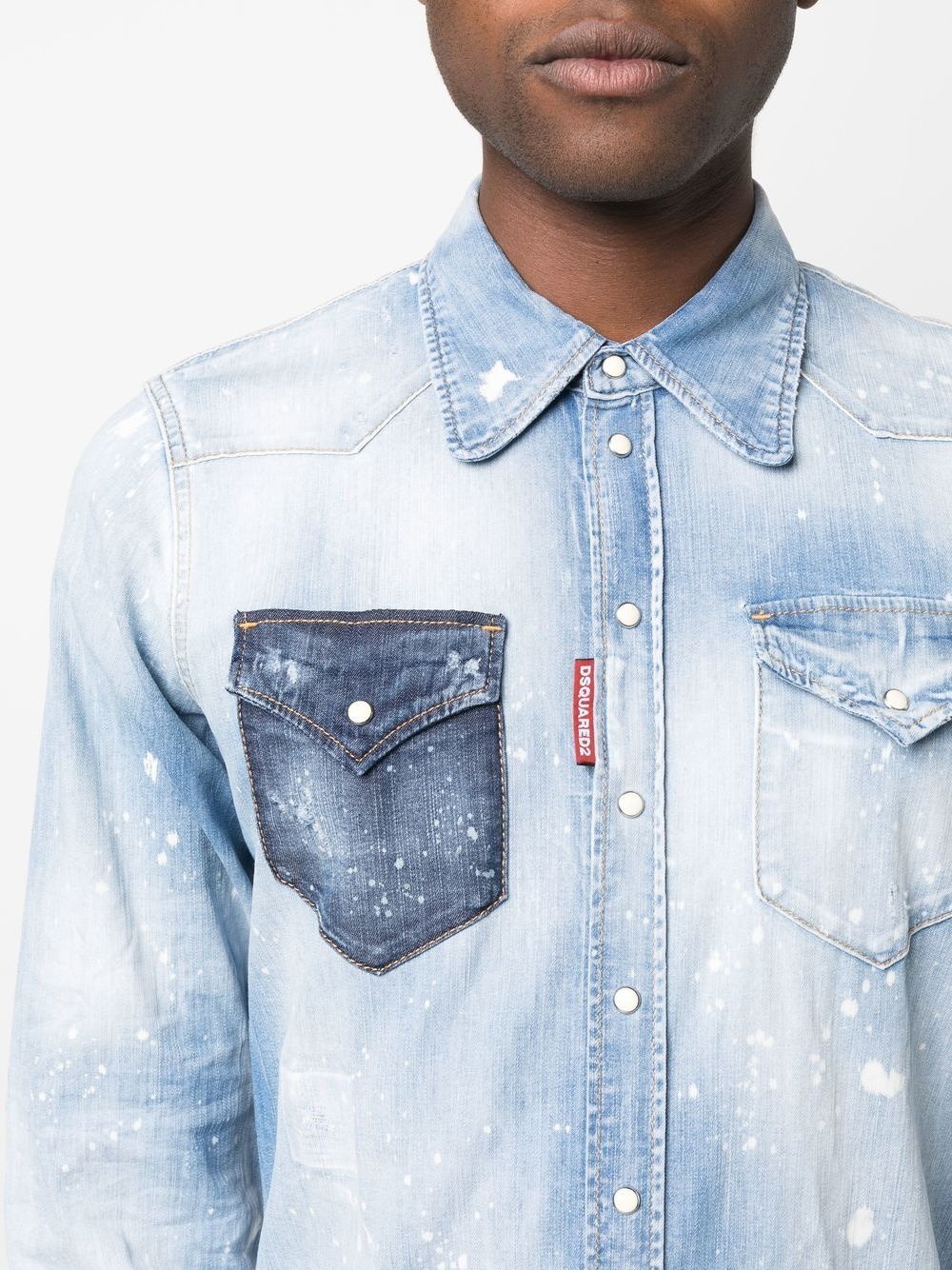 bleach-effect denim shirt - 5