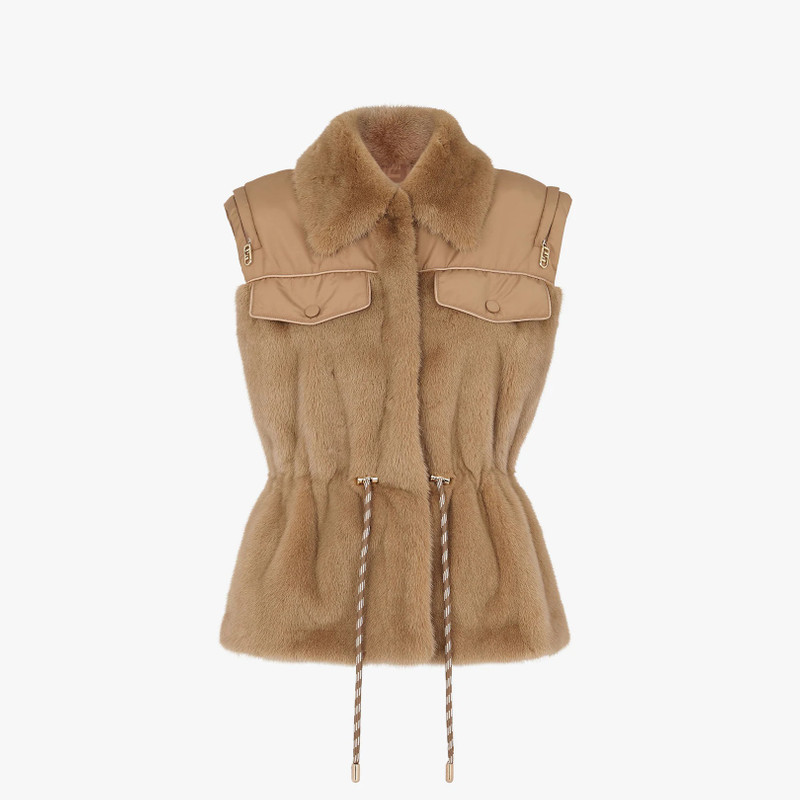 Brown mink and nylon vest 1