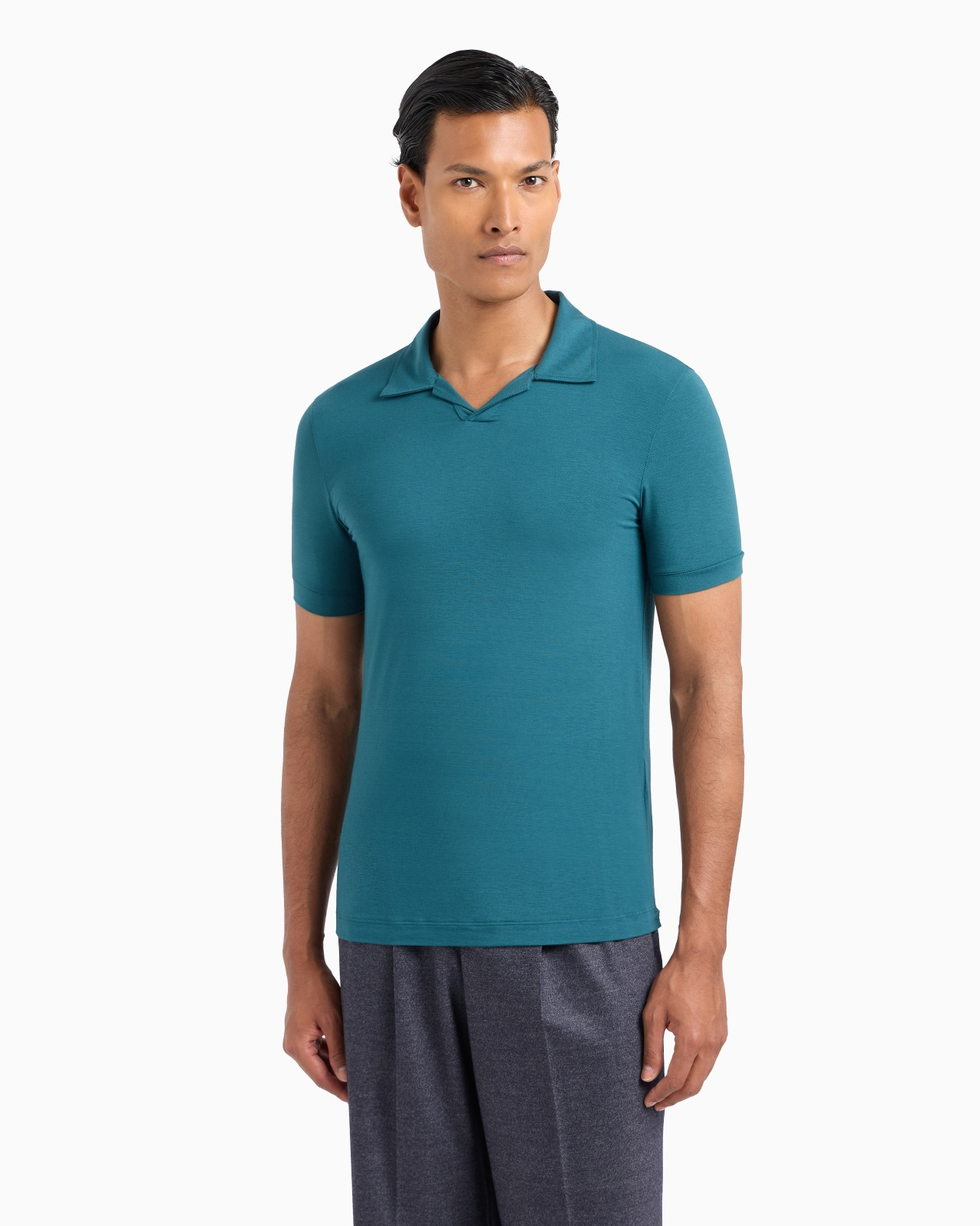 Stretch viscose jersey short-sleeved polo shirt - 2
