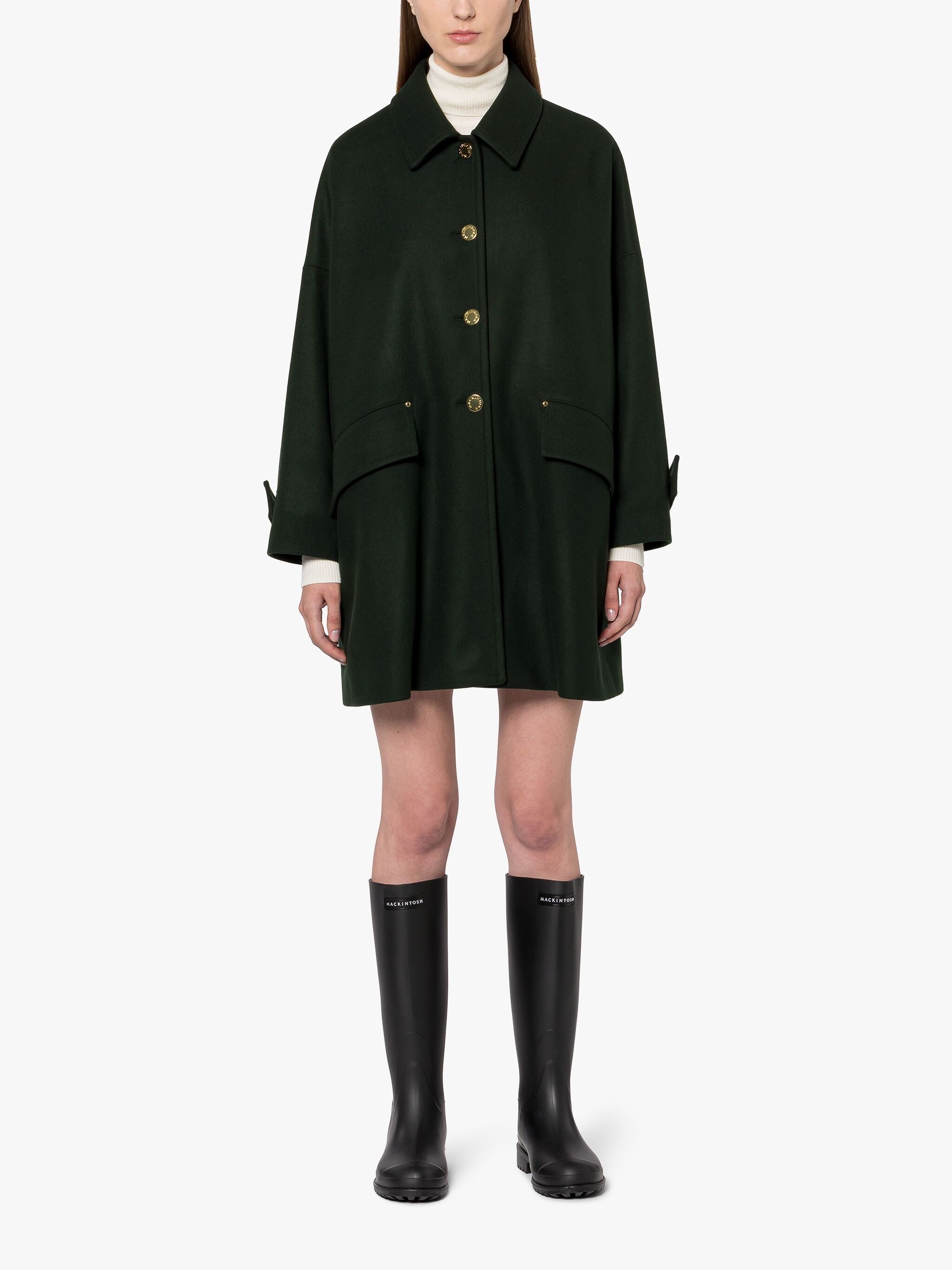 HUMBIE DARK GREEN WOOL OVERCOAT - 3