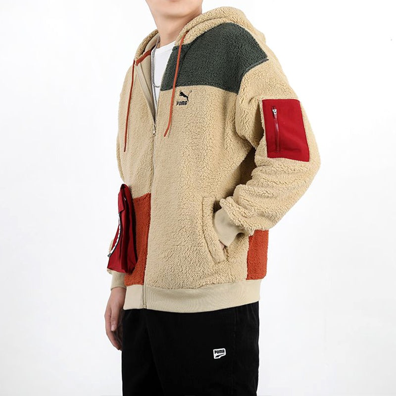 Puma Retro Block Sherpa Full-Zip Hoodie 'Beige Red Green' 530711-12 - 5