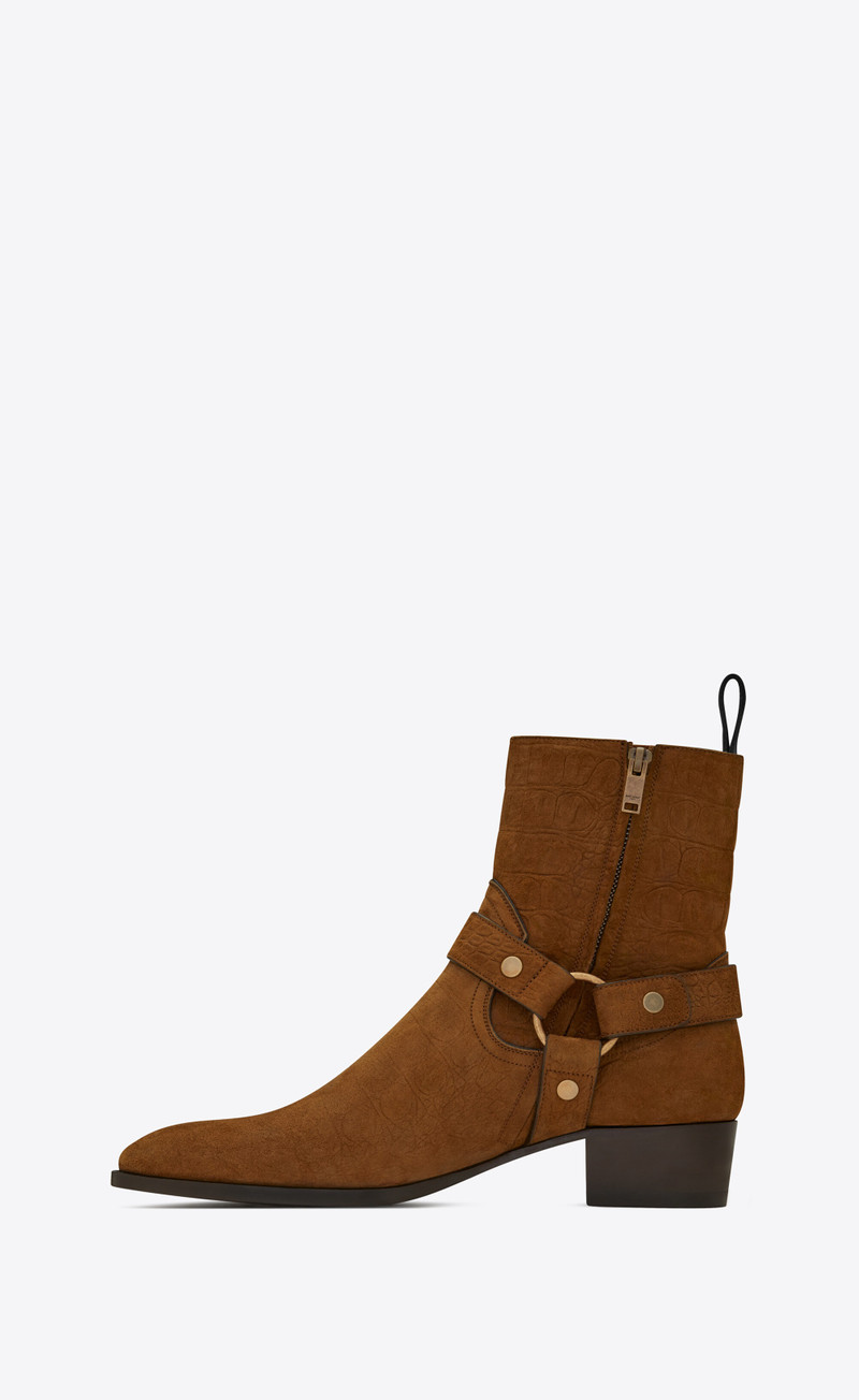 wyatt harness boots in crocodile-embossed suede 3