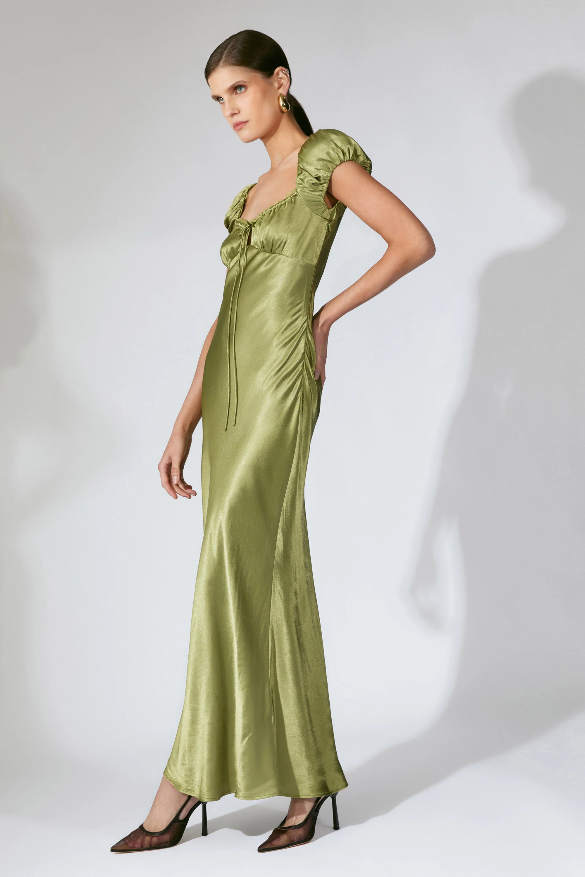 Stasia Satin Maxi Slip Dress In Khaki - 1