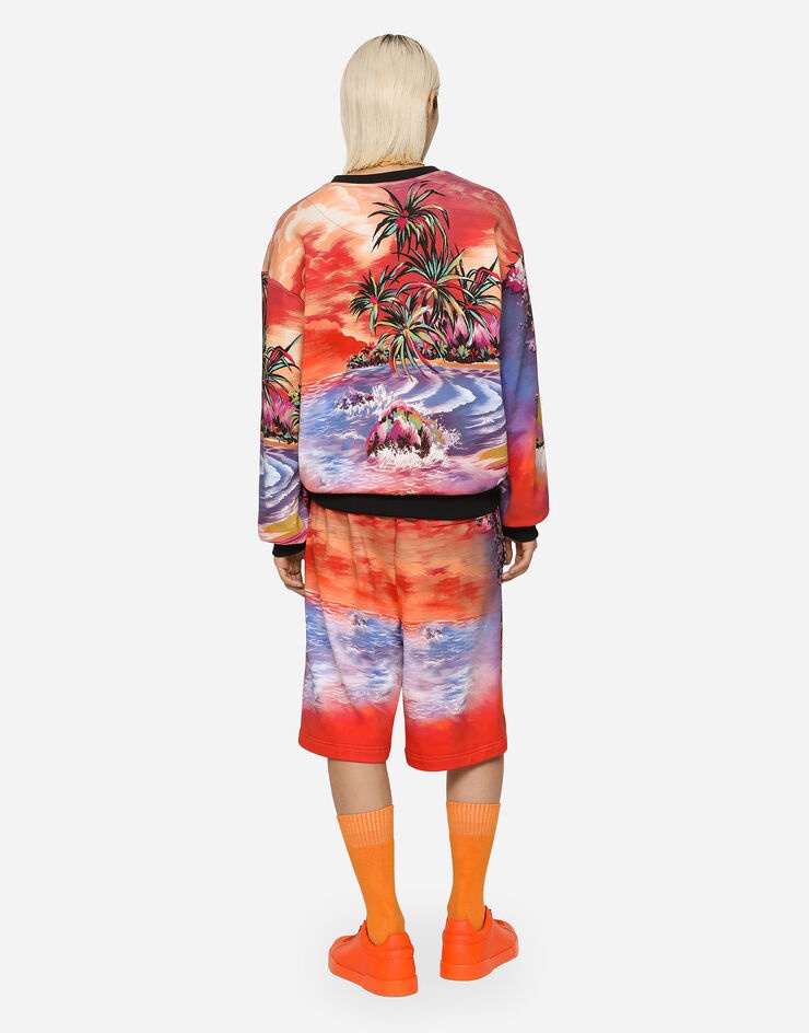 Jersey jogging shorts with Hawaiian print - 5