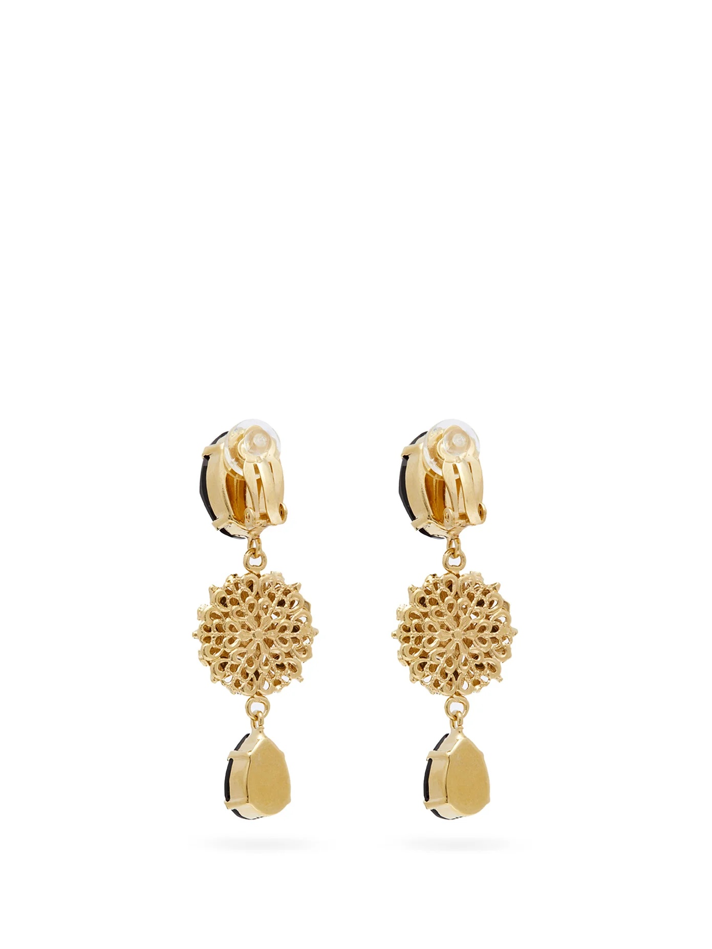 Crystal-embellished floral-drop clip earrings - 4